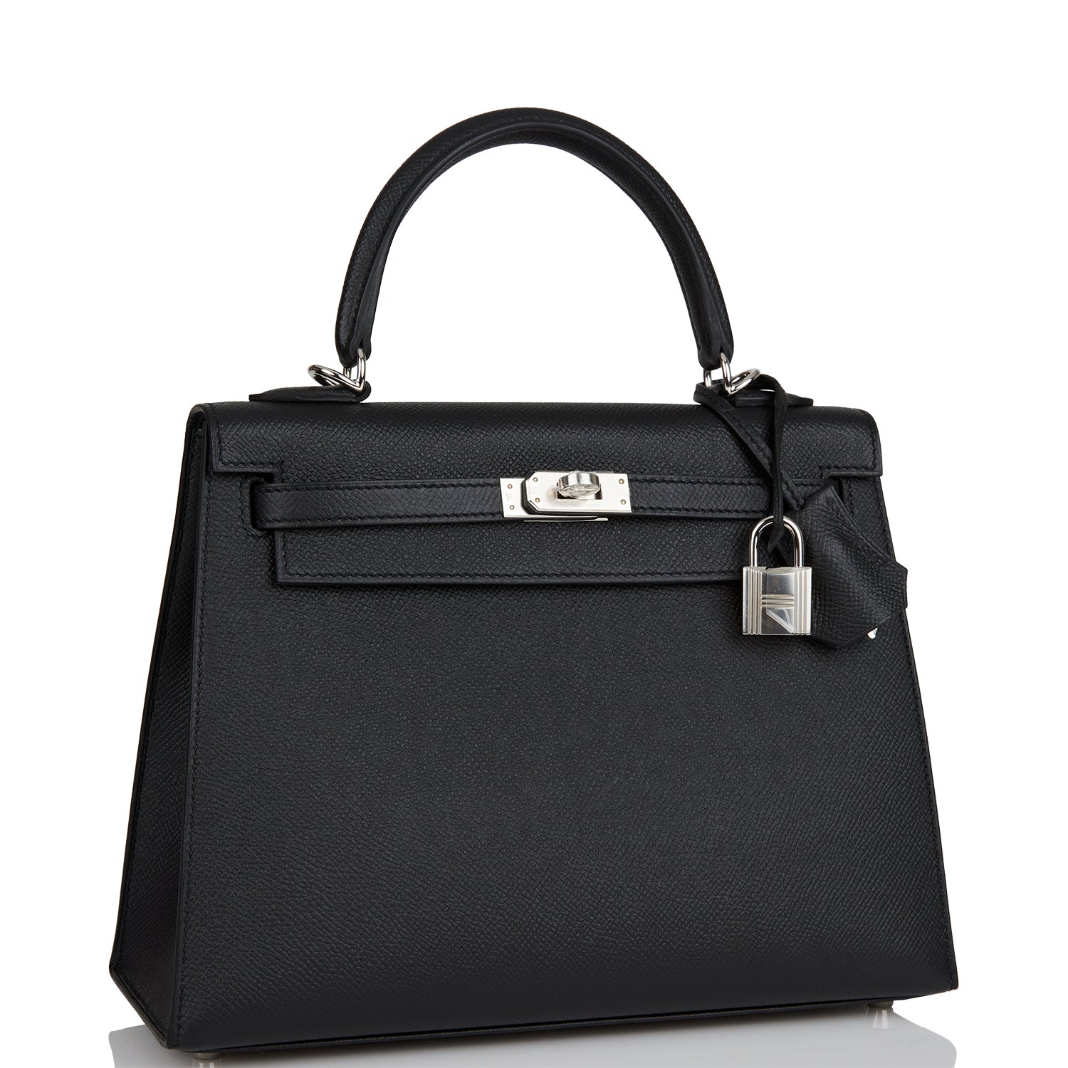 Hermes Kelly Sellier Epsom Palladium Hardware Handbag Black Travel Bag 8