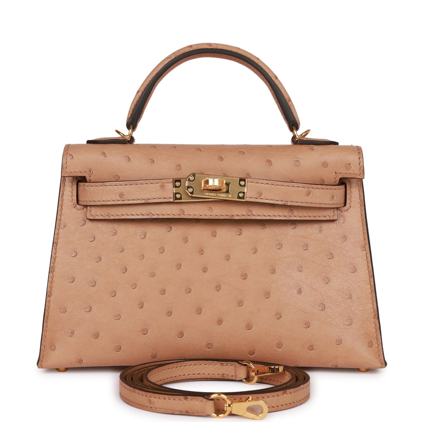 Hermes Kelly Sellier Chai Ostrich Hardware Handbag Gold Travel Bag Gold Hardware
