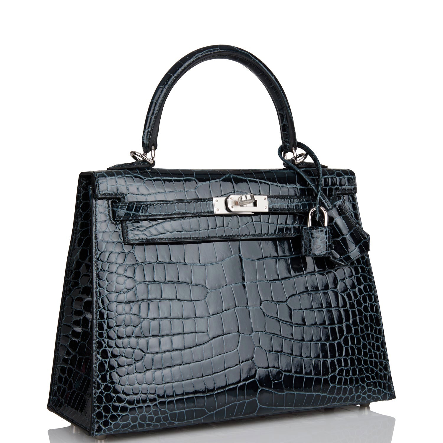 Hermes Kelly Sellier Vert Rousseau Shiny Niloticus Crocodile Travel Bag