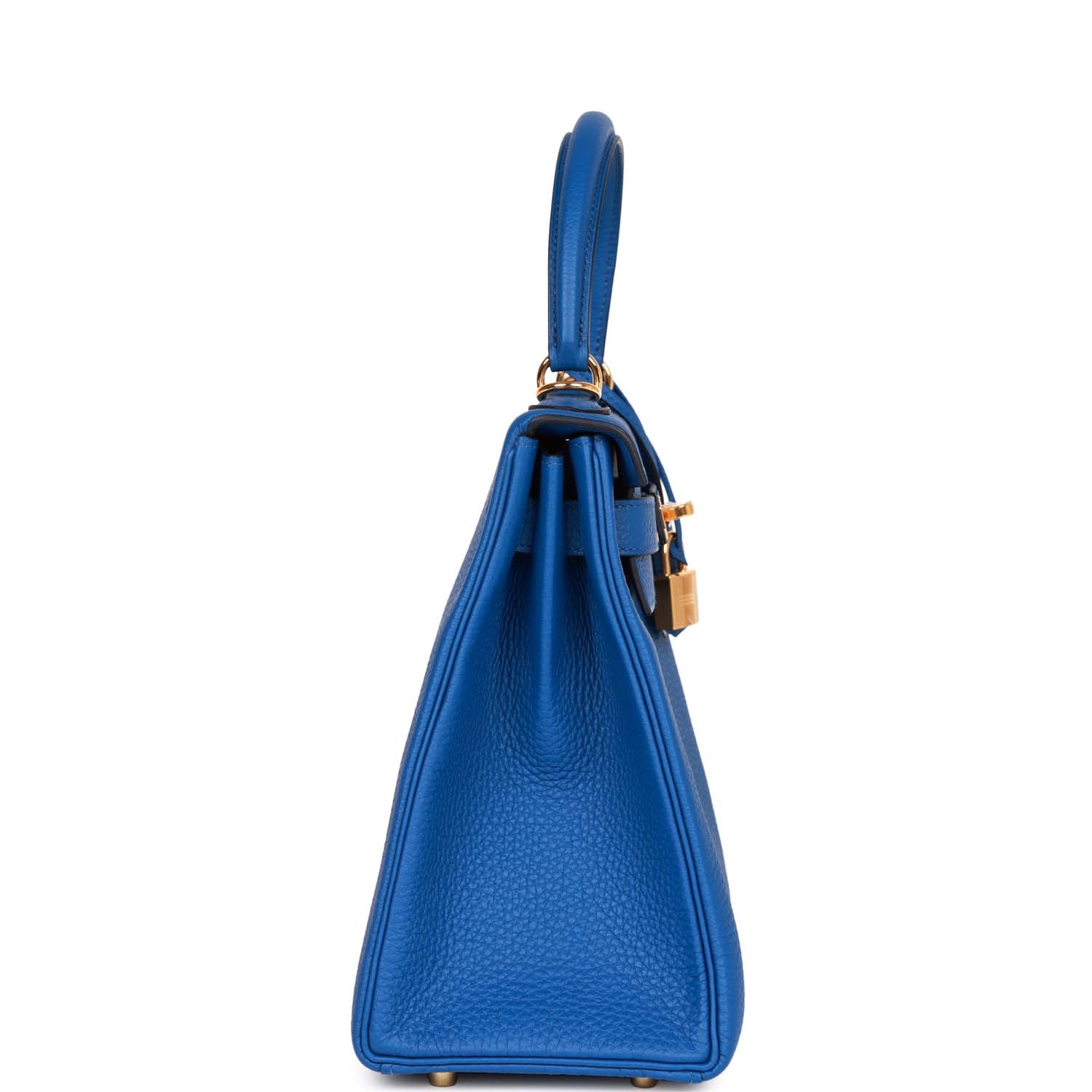 Hermes Kelly Retourne Bleu France Togo Hardware Handbag Gold Travel Bag