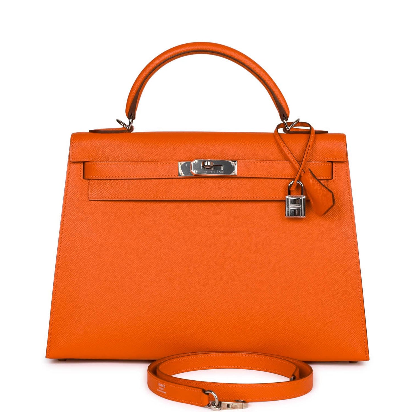 Hermes Kelly Sellier Feu Epsom Palladium Hardware Handbag Travel Bag