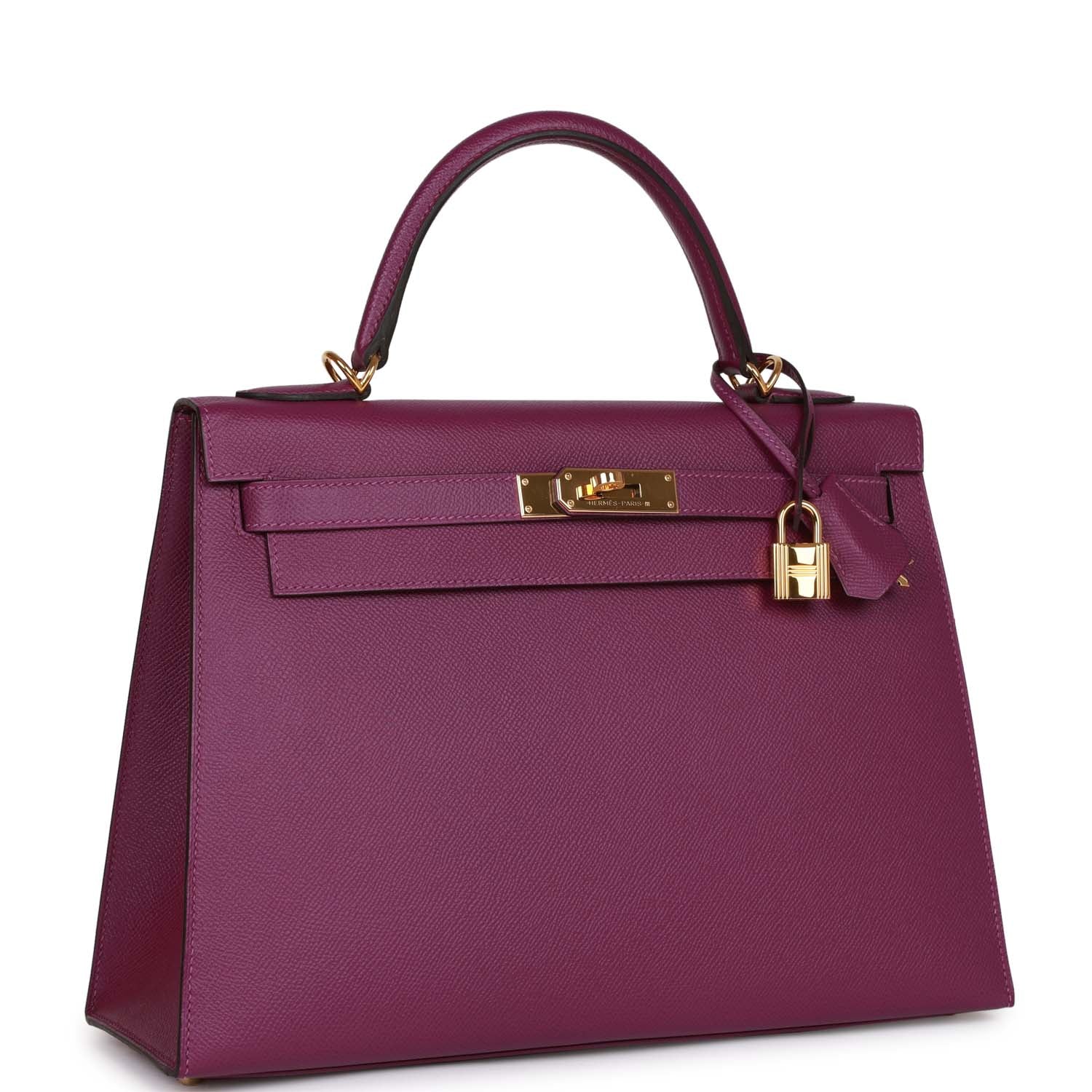 Hermes Kelly Sellier Anemone Epsom Hardware Handbag Gold Travel Bag