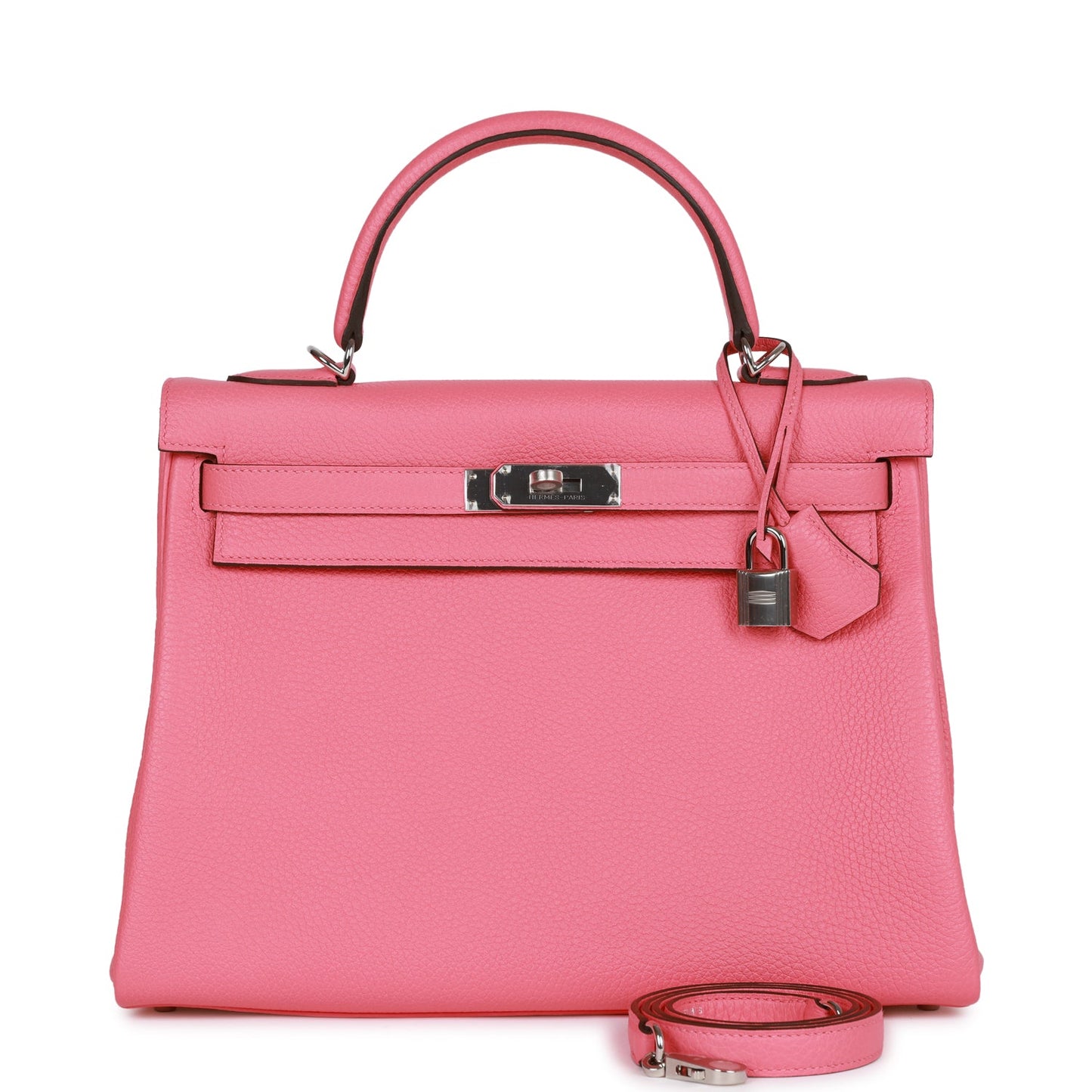 Hermes Kelly Retourne Rose Azalee Clemence Palladium Hardware Handbag Travel Bag