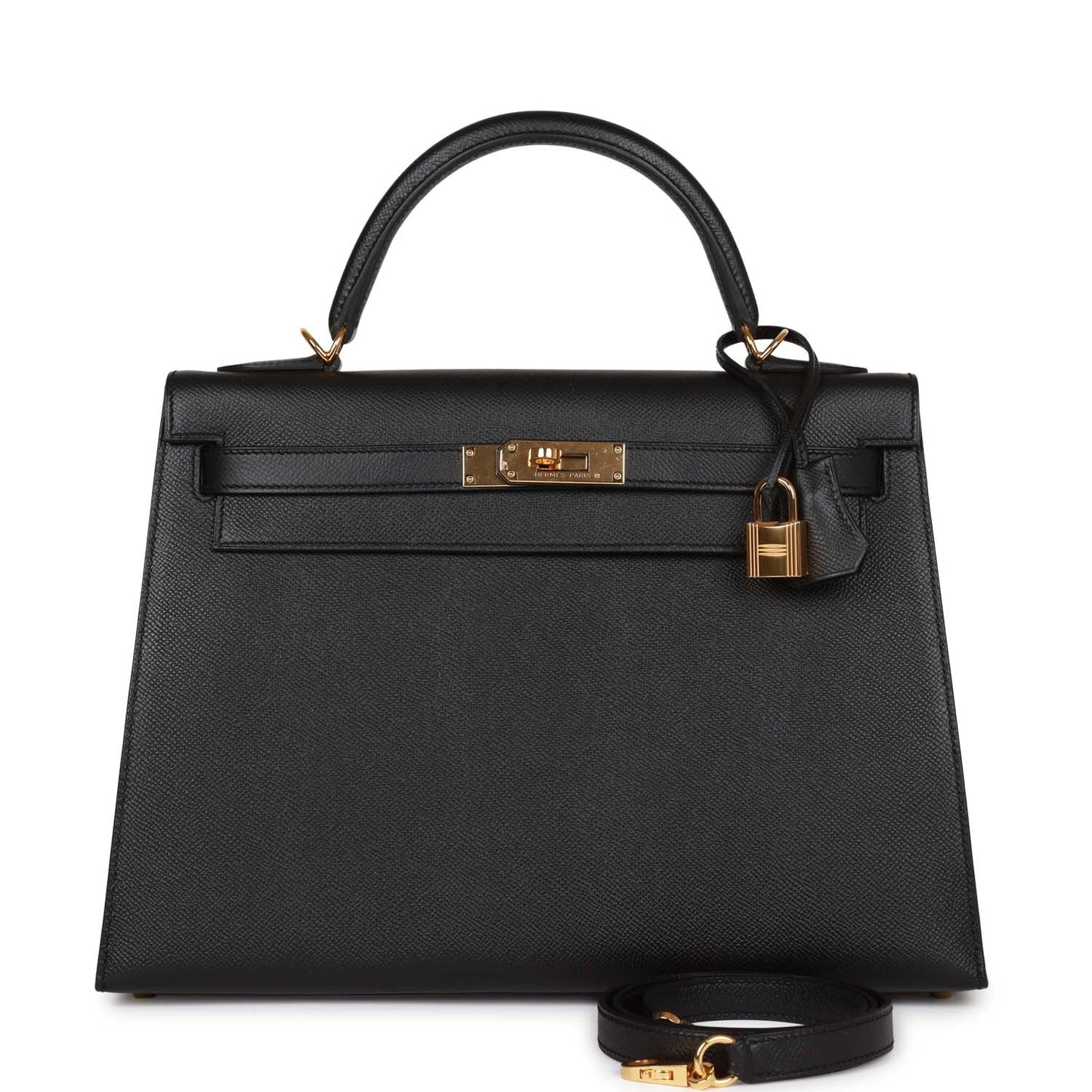 Hermes Kelly Sellier Epsom Hardware Handbag Black Gold Travel Bag