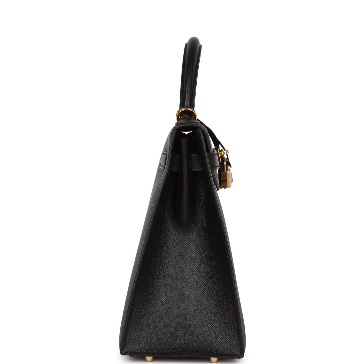 Hermes Kelly Sellier Epsom Hardware Handbag Black Gold Travel Bag