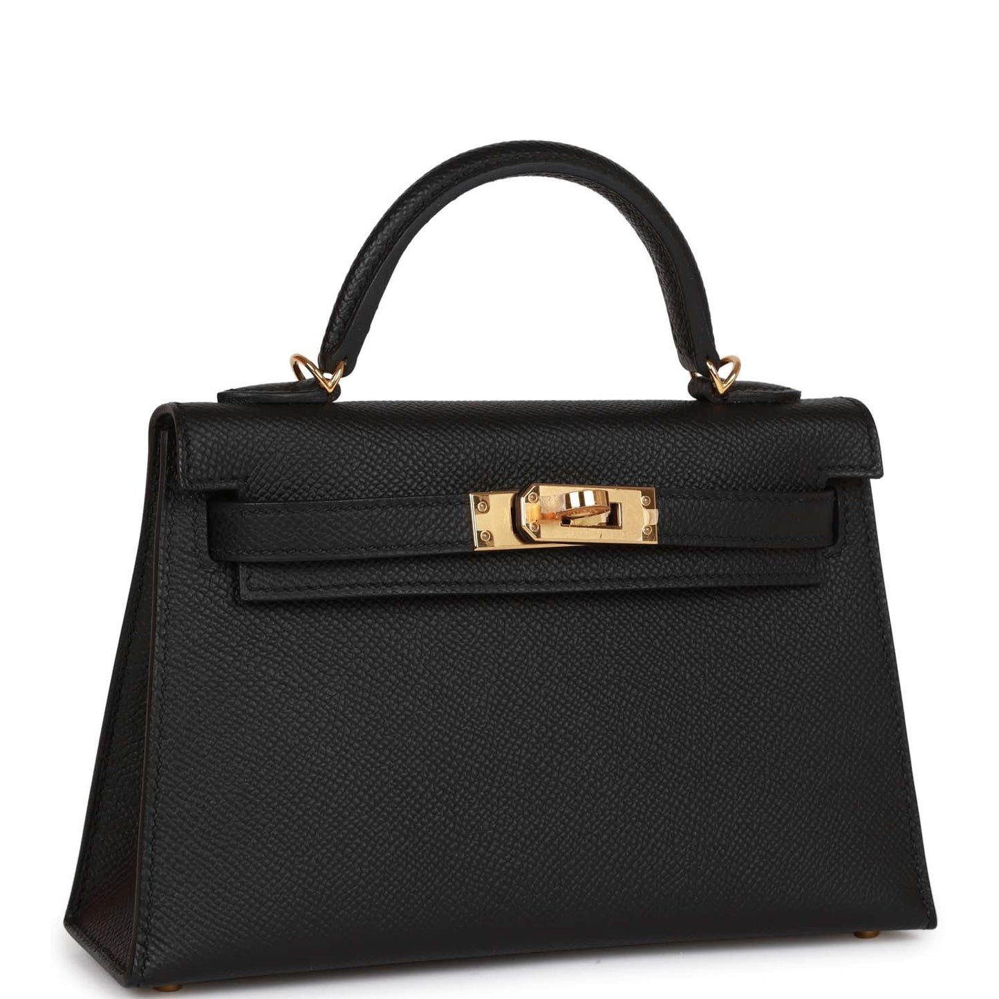 Hermes Kelly Sellier Epsom Hardware Handbag Black Gold Travel Bag 25