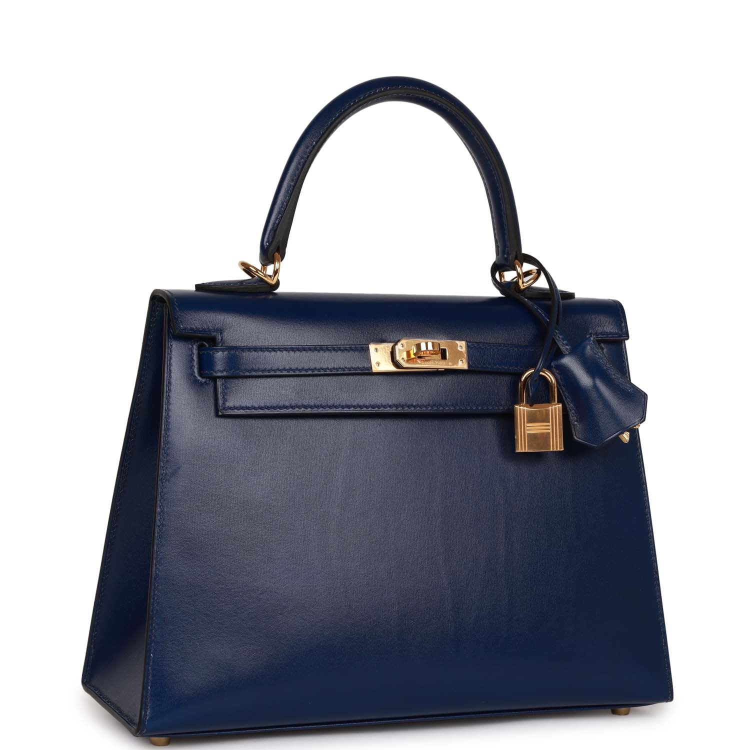 Hermes Kelly Sellier Bleu Saphir Box Hardware Handbag Gold Travel Bag