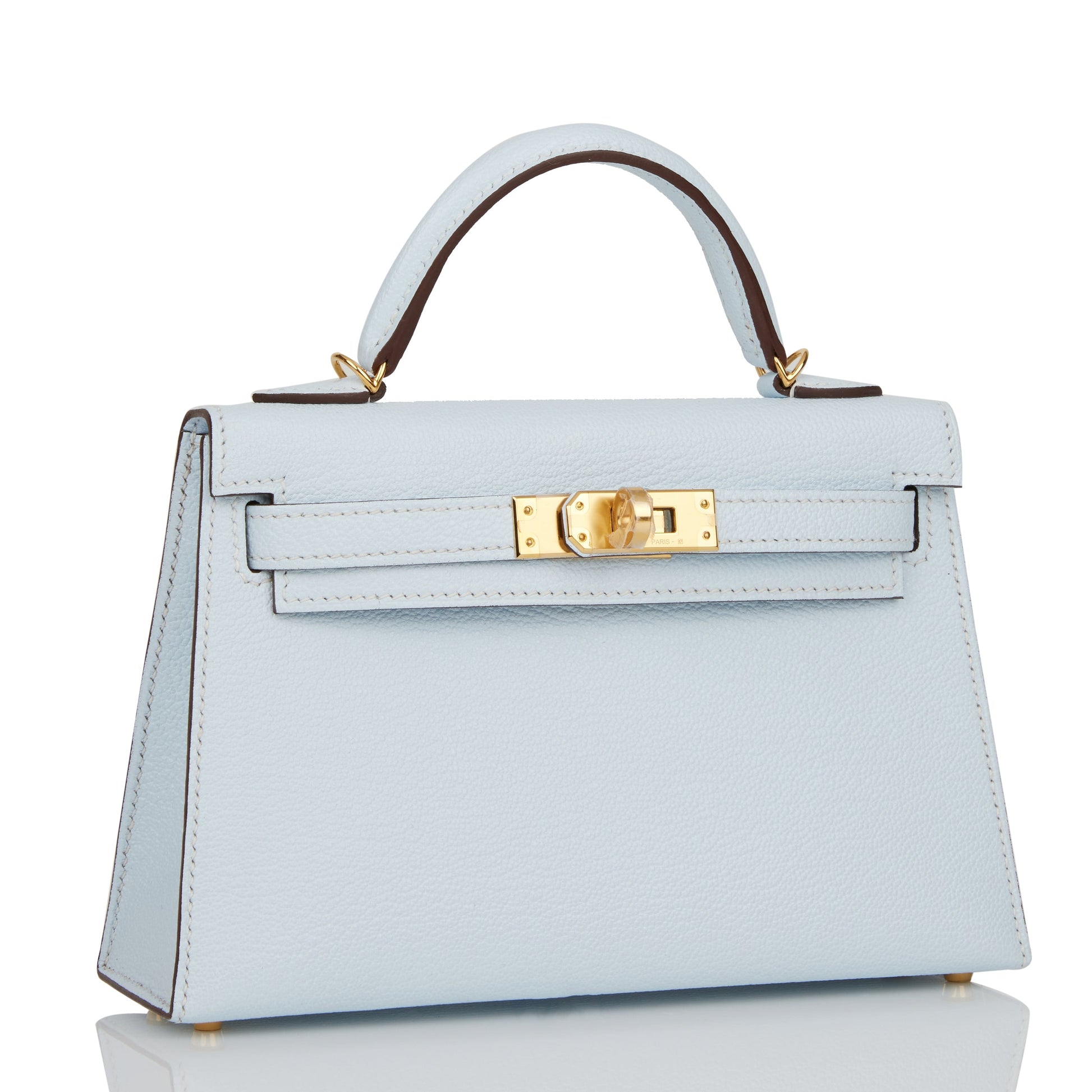 Hermes Kelly Sellier Bleu Brume Chevre Hardware Handbag Gold Travel Bag Hardware 2