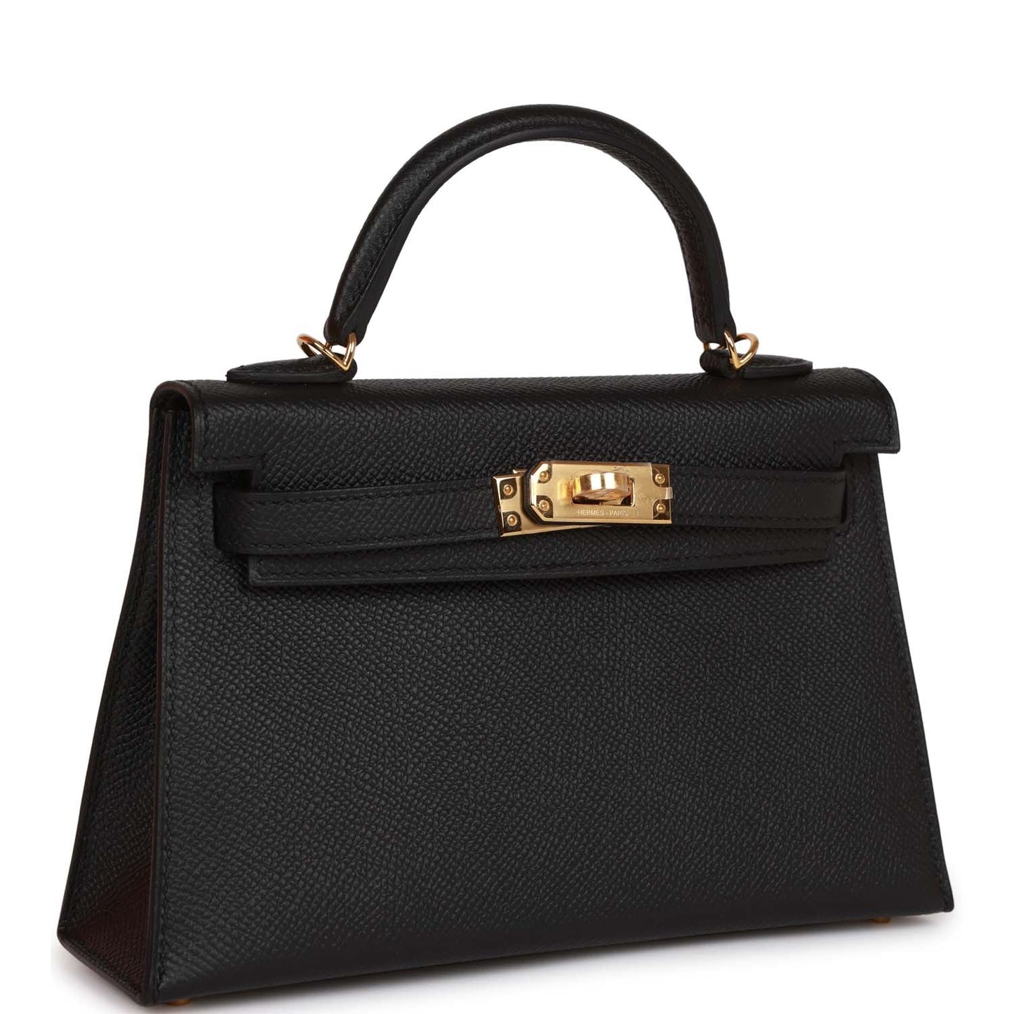 Hermes Kelly Sellier Epsom Hardware Handbag Black Gold Travel Bag 24