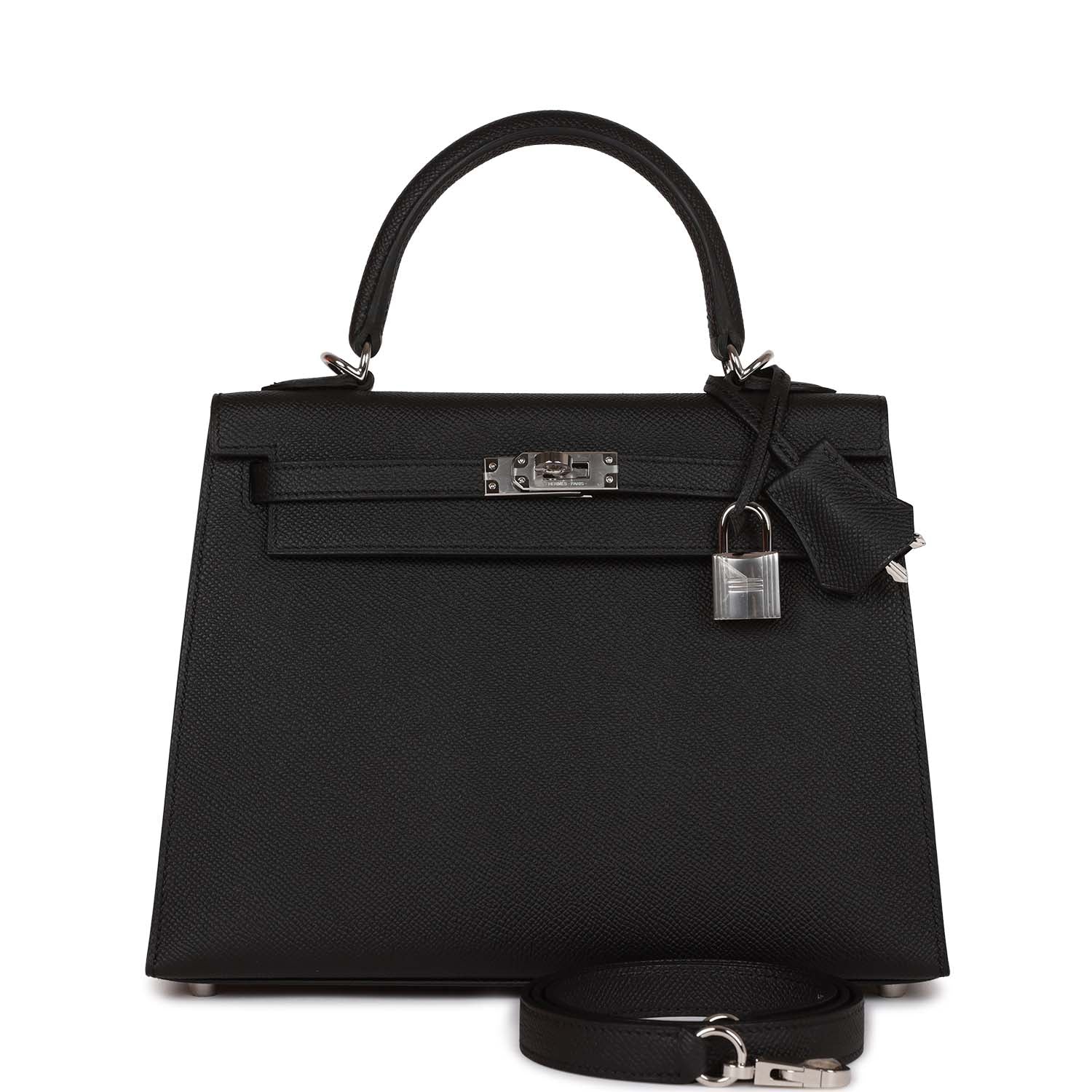 Hermes Kelly Sellier Epsom Palladium Hardware Handbag Black Travel Bag Palladium Hardware