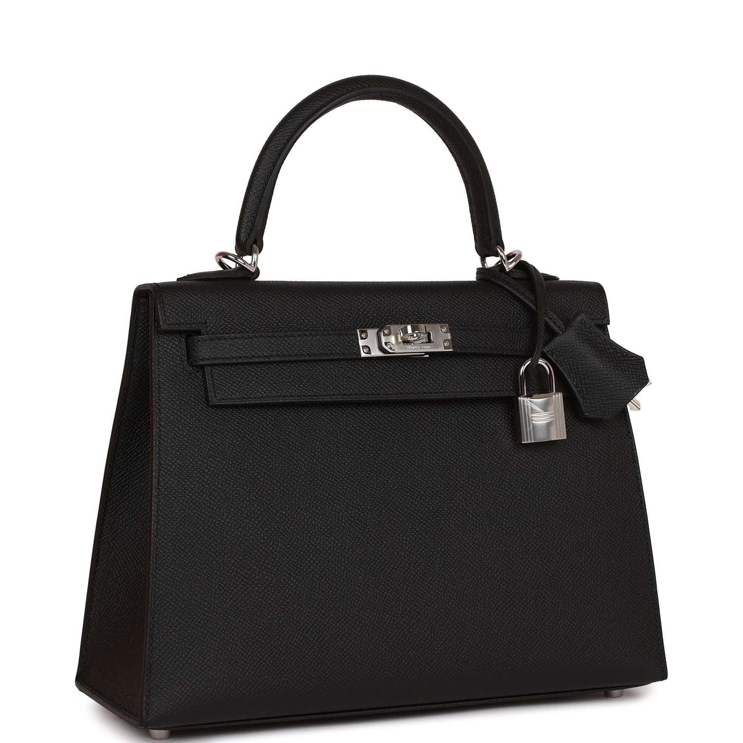 Hermes Kelly Sellier Epsom Palladium Hardware Handbag Black Travel Bag Palladium Hardware