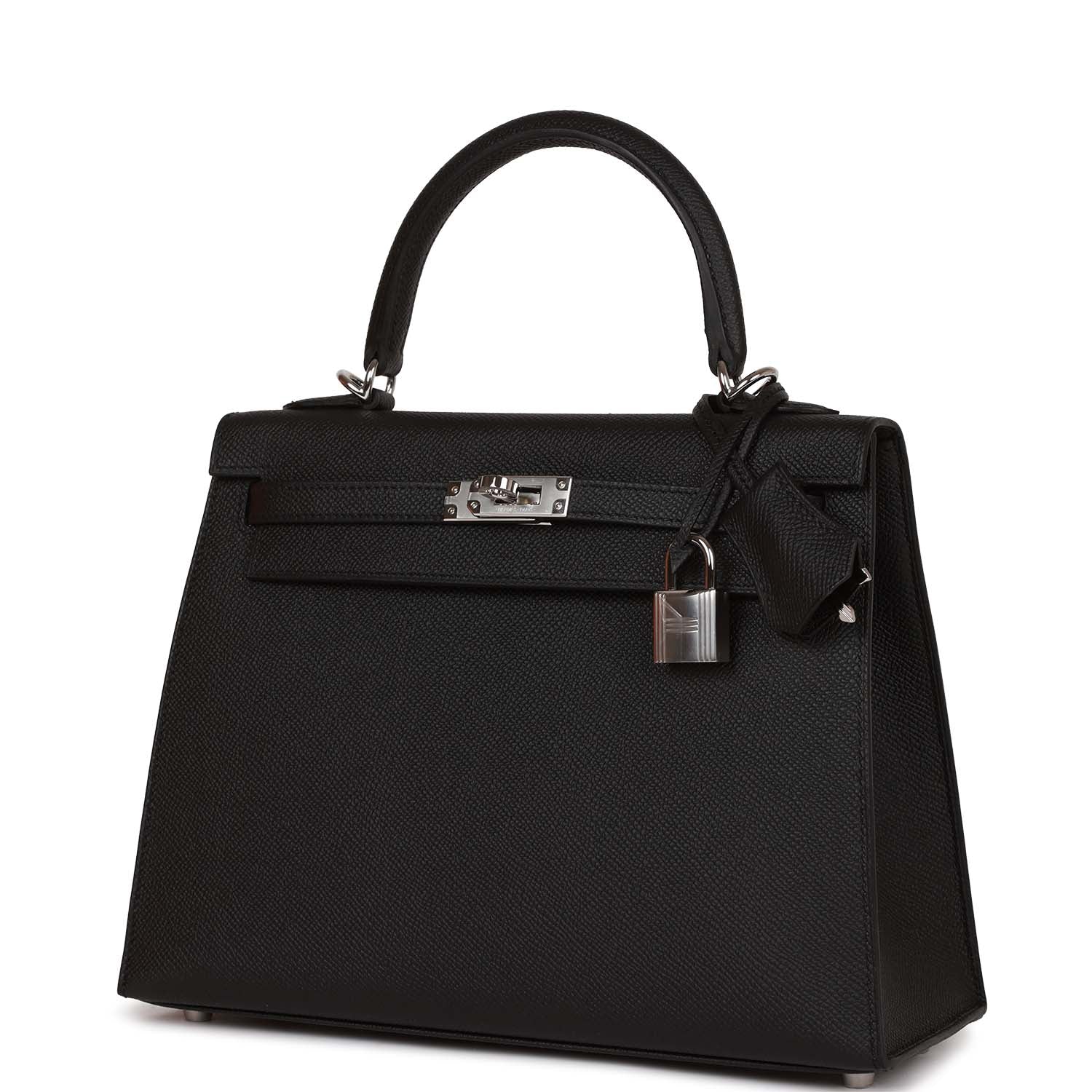 Hermes Kelly Sellier Epsom Palladium Hardware Handbag Black Travel Bag Palladium Hardware