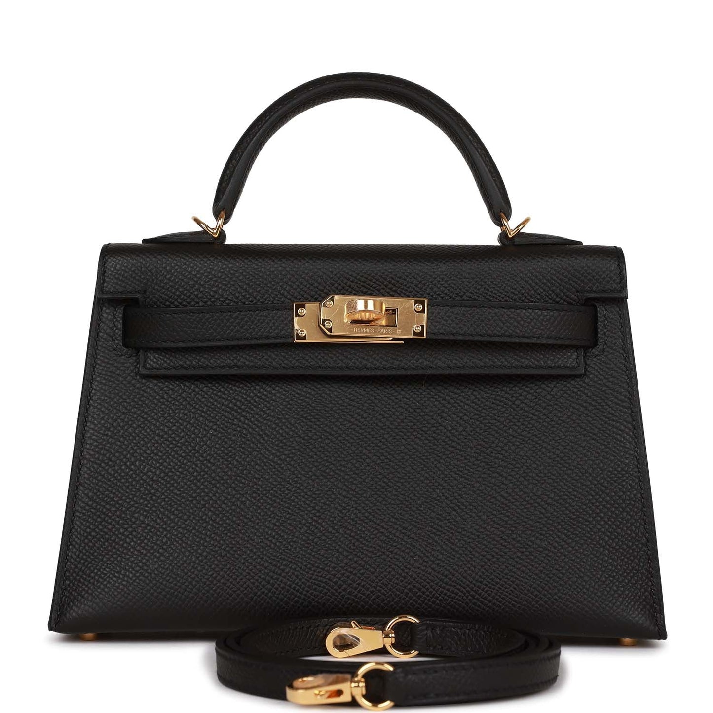 Hermes Kelly Sellier Epsom Hardware Handbag Black Gold Travel Bag 23