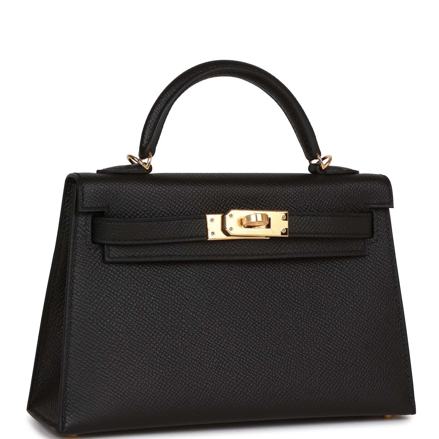Hermes Kelly Sellier Epsom Hardware Handbag Black Gold Travel Bag 23