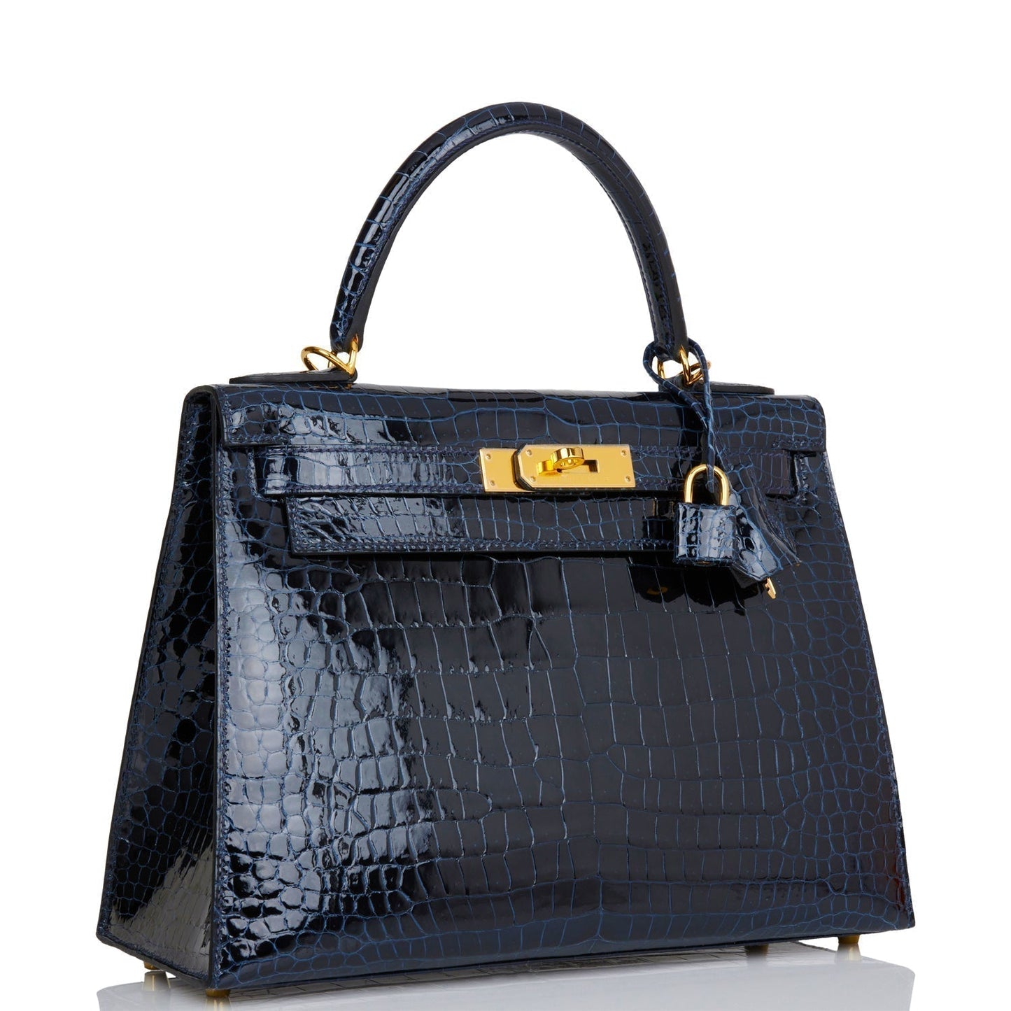 Hermes Kelly Sellier Bleu Baltique Shiny Porosus Crocodile Gold Travel Bag Gold Hardware