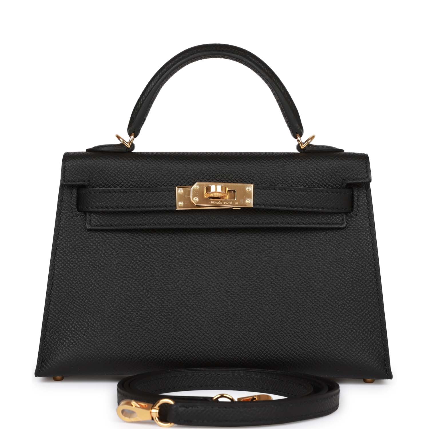 Hermes Kelly Epsom Sellier Hardware Handbag Black Gold Travel Bag