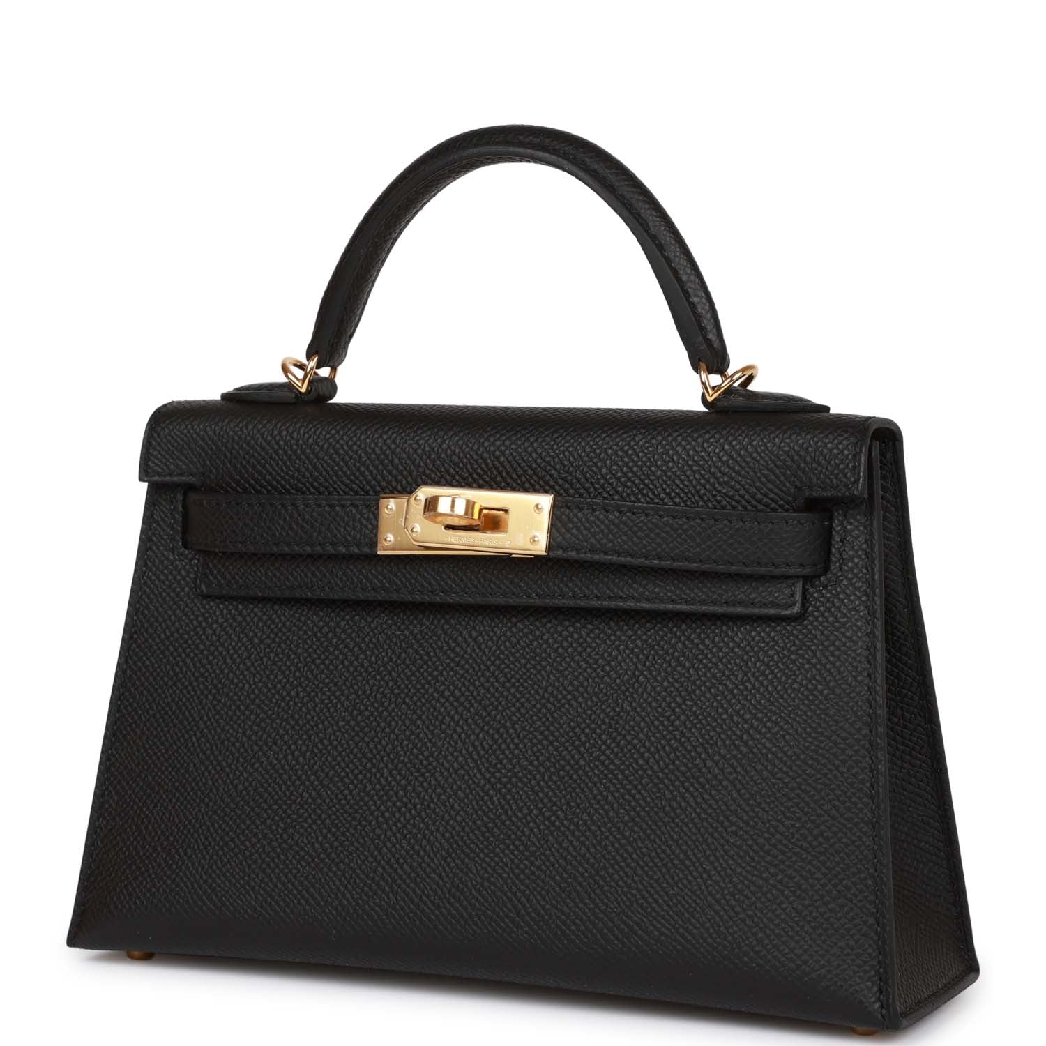 Hermes Kelly Epsom Sellier Hardware Handbag Black Gold Travel Bag