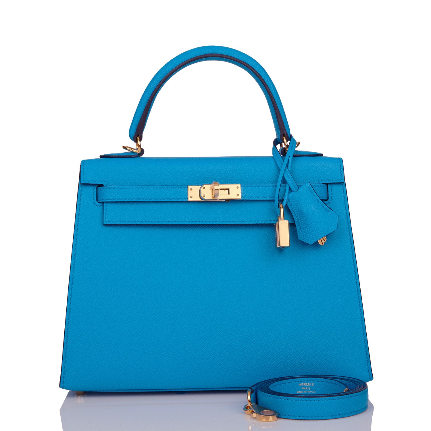 Hermes Kelly Sellier Bleu Frida Epsom Hardware Handbag Gold Travel Bag Gold Hardware