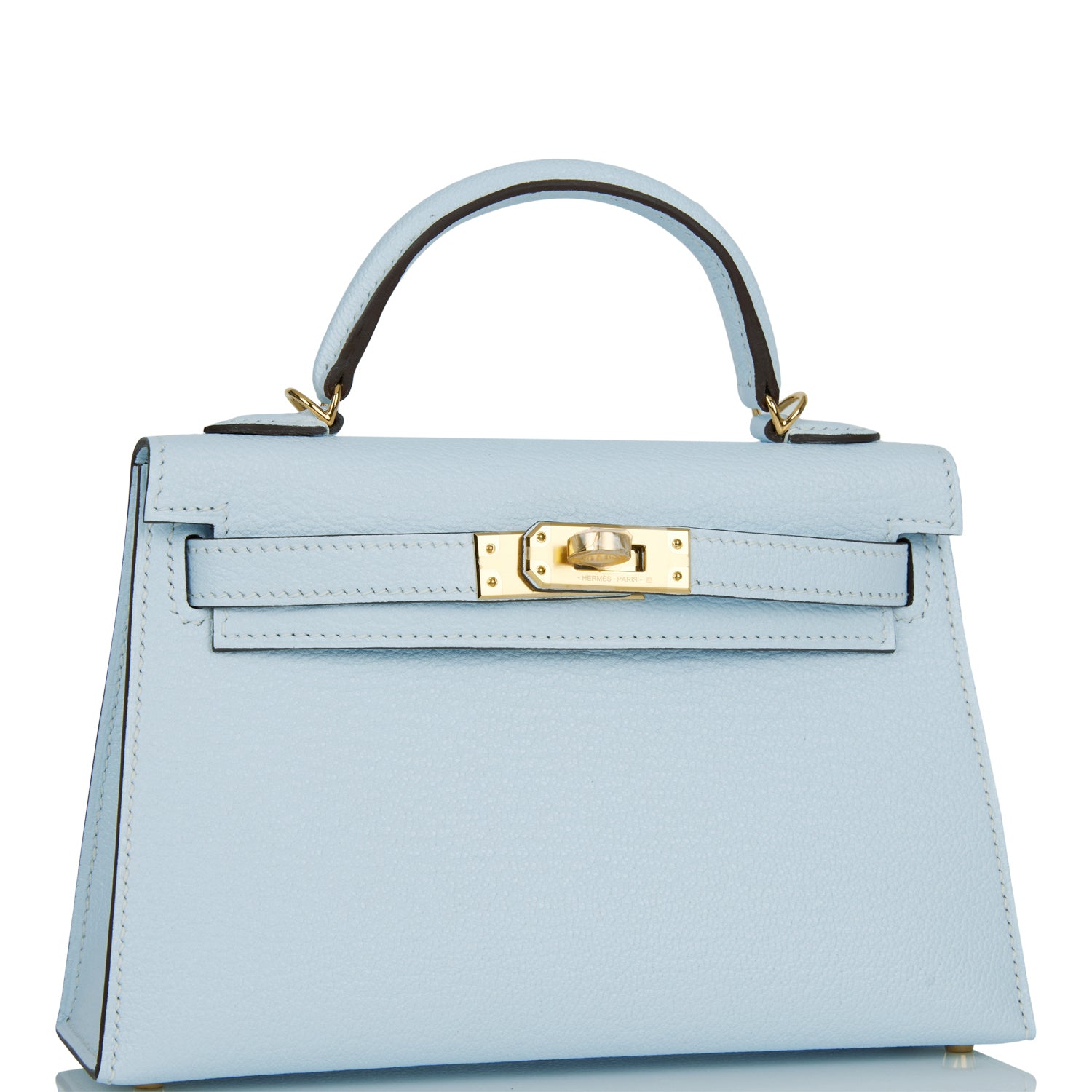 Hermes Kelly Sellier Bleu Brume Chevre Hardware Handbag Gold Travel Bag