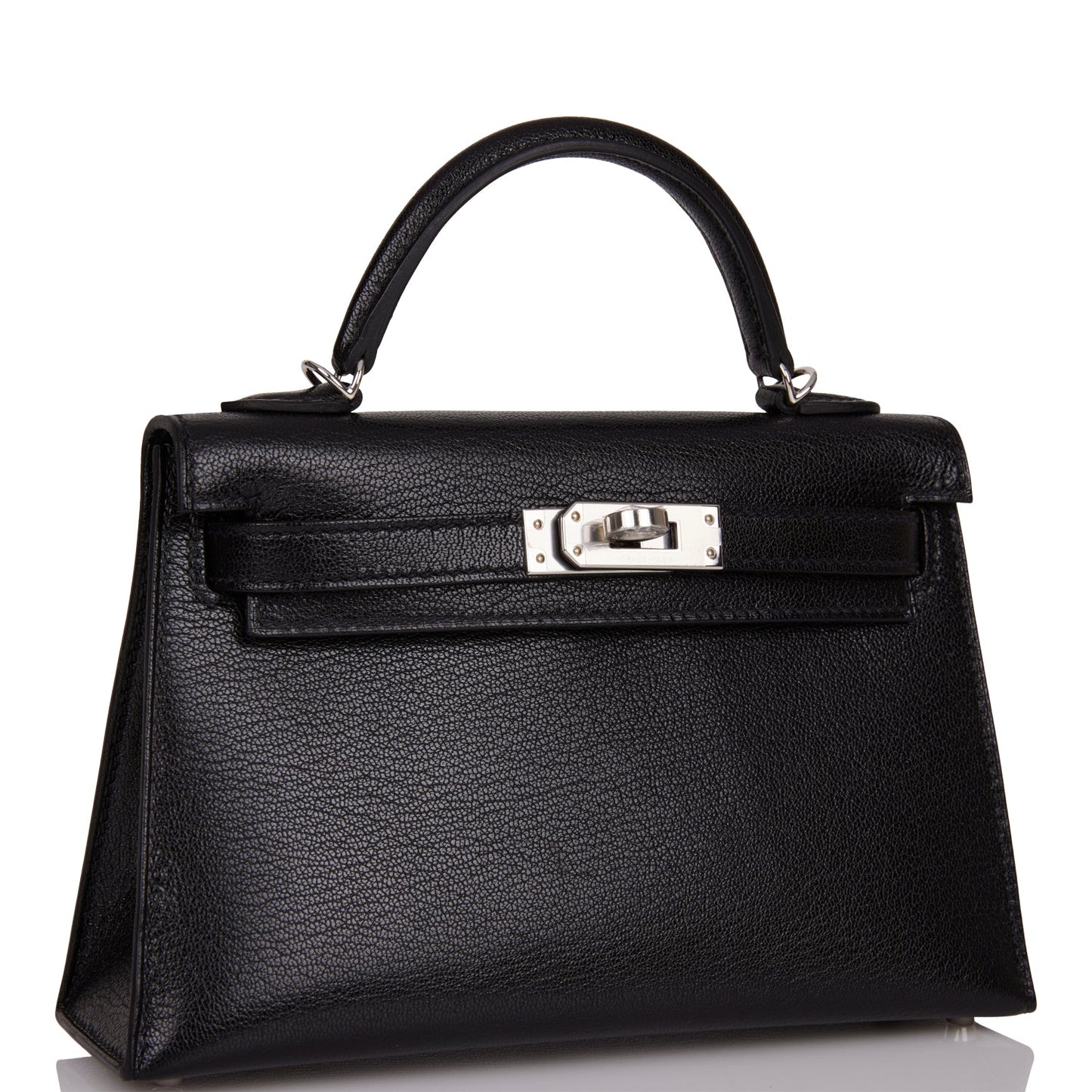 Hermes Kelly Sellier Chevre Chamkila Palladium Hardware Handbag Black Travel Bag Palladium Hardware