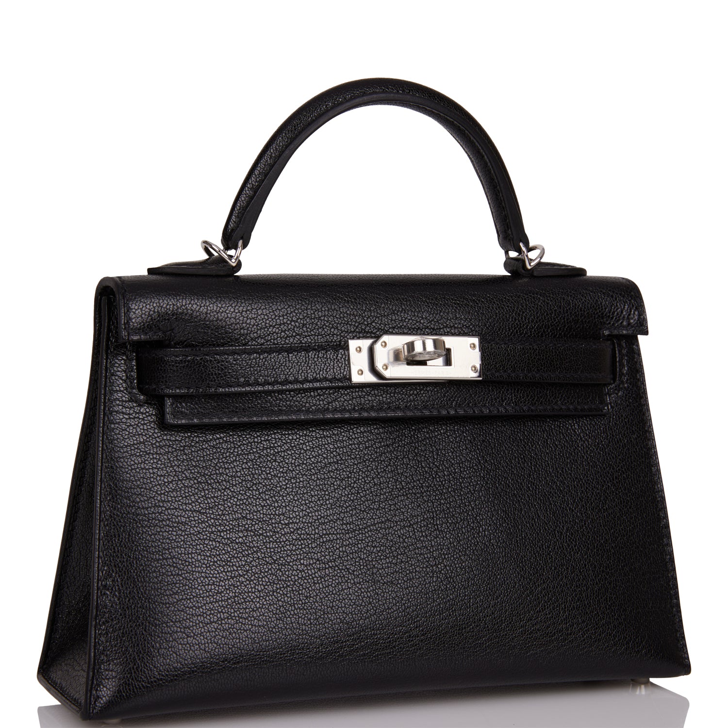 Hermes Kelly Sellier Chevre Chamkila Palladium Hardware Handbag Black Travel Bag Palladium Hardware