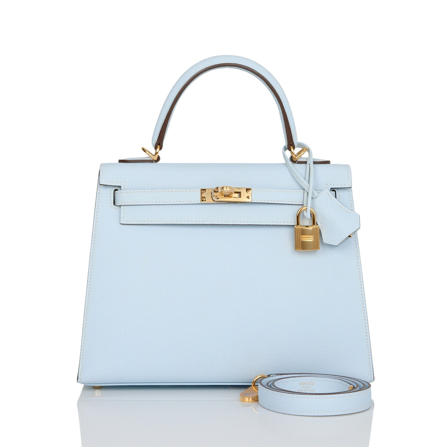 Hermes Kelly Sellier Bleu Brume Epsom Hardware Handbag Gold Travel Bag Hardware 2