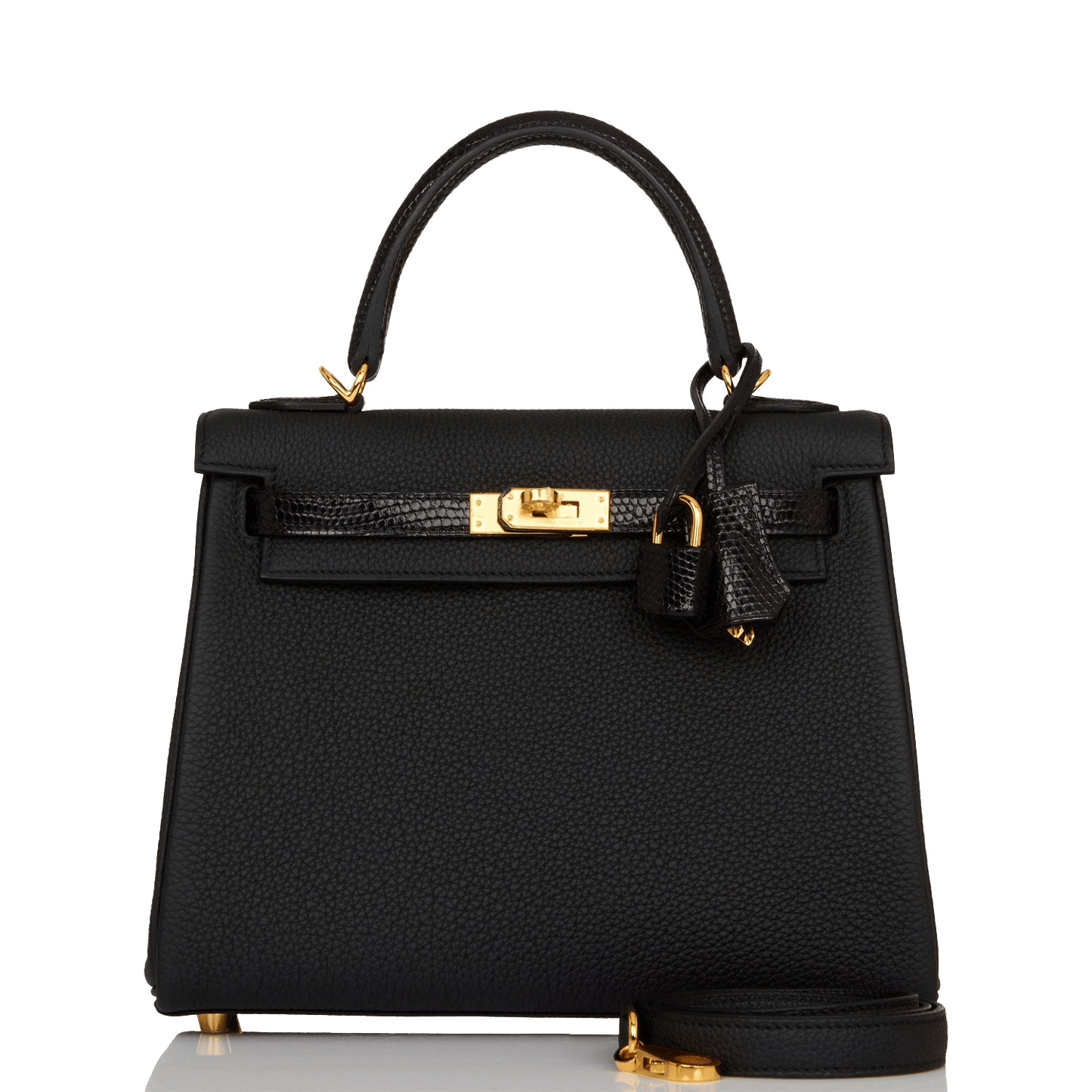 Hermes Kelly Retourne Togo And Lizard Touch Hardware Black Gold Travel Bag