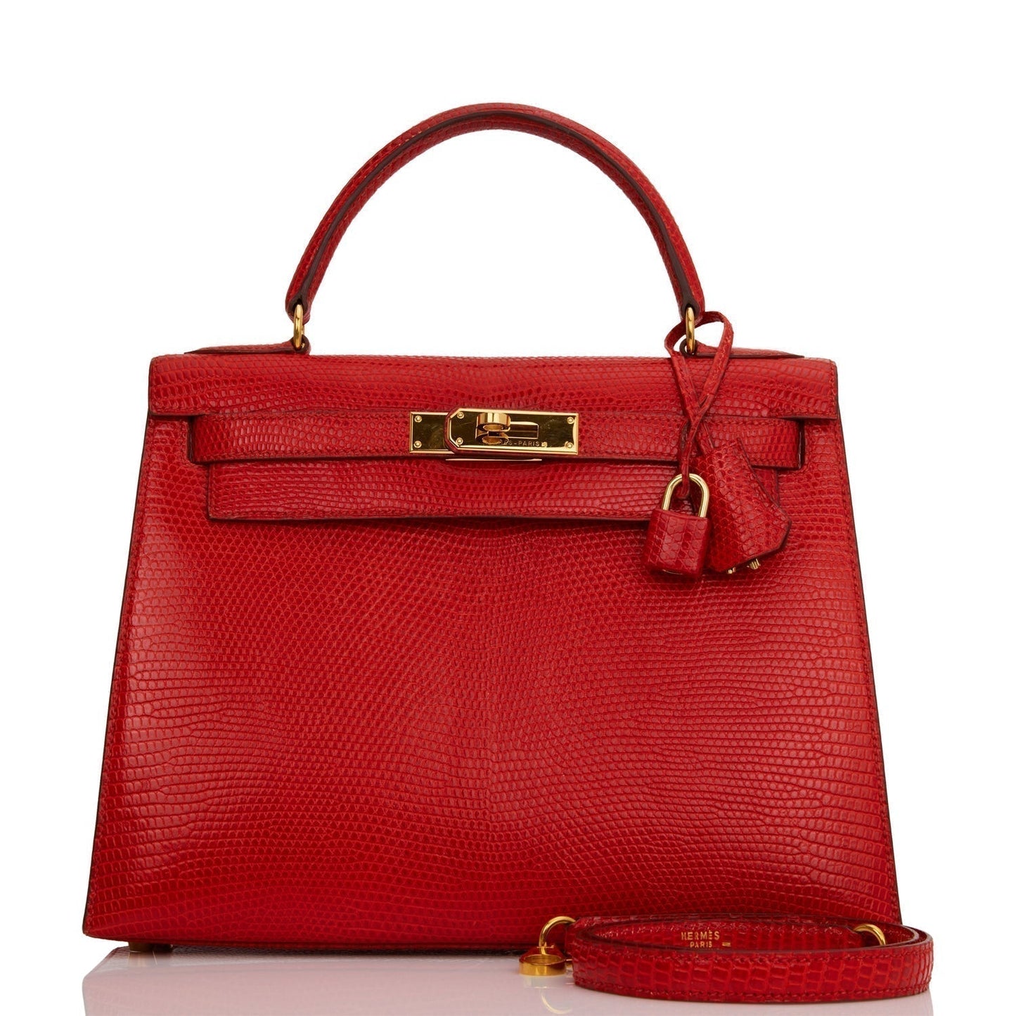 Hermes Kelly Sellier Rouge Vif Lizard Niloticus Hardware Gold Travel Bag