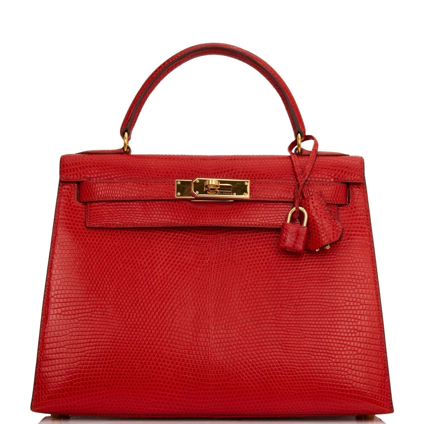 Hermes Kelly Sellier Rouge Vif Lizard Niloticus Hardware Gold Travel Bag