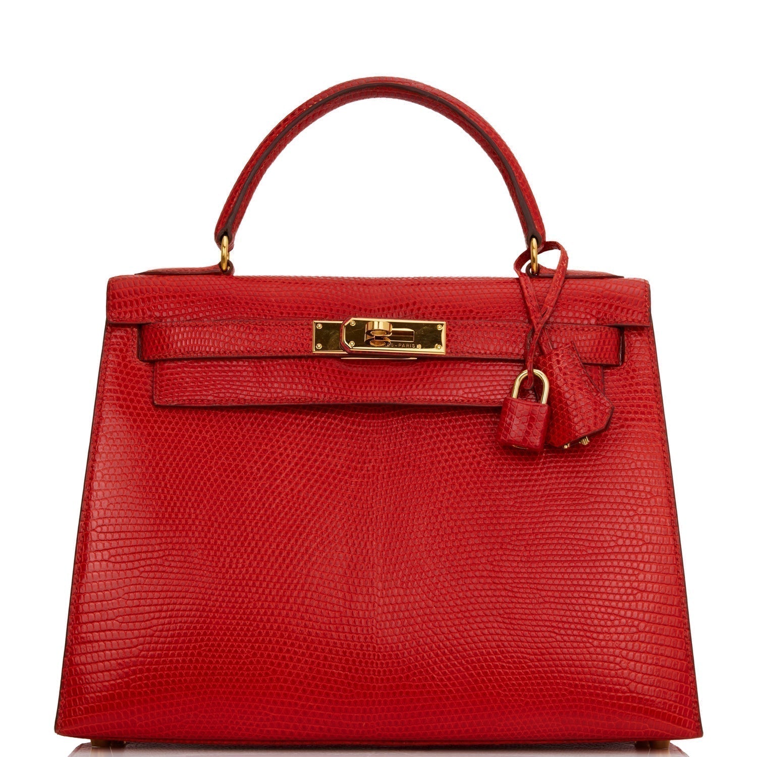 Hermes Kelly Sellier Rouge Vif Lizard Niloticus Hardware Gold Travel Bag