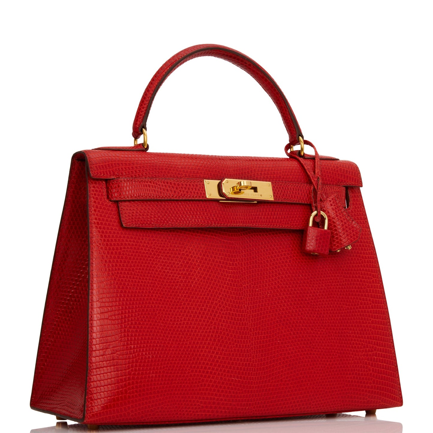 Hermes Kelly Sellier Rouge Vif Lizard Niloticus Hardware Gold Travel Bag
