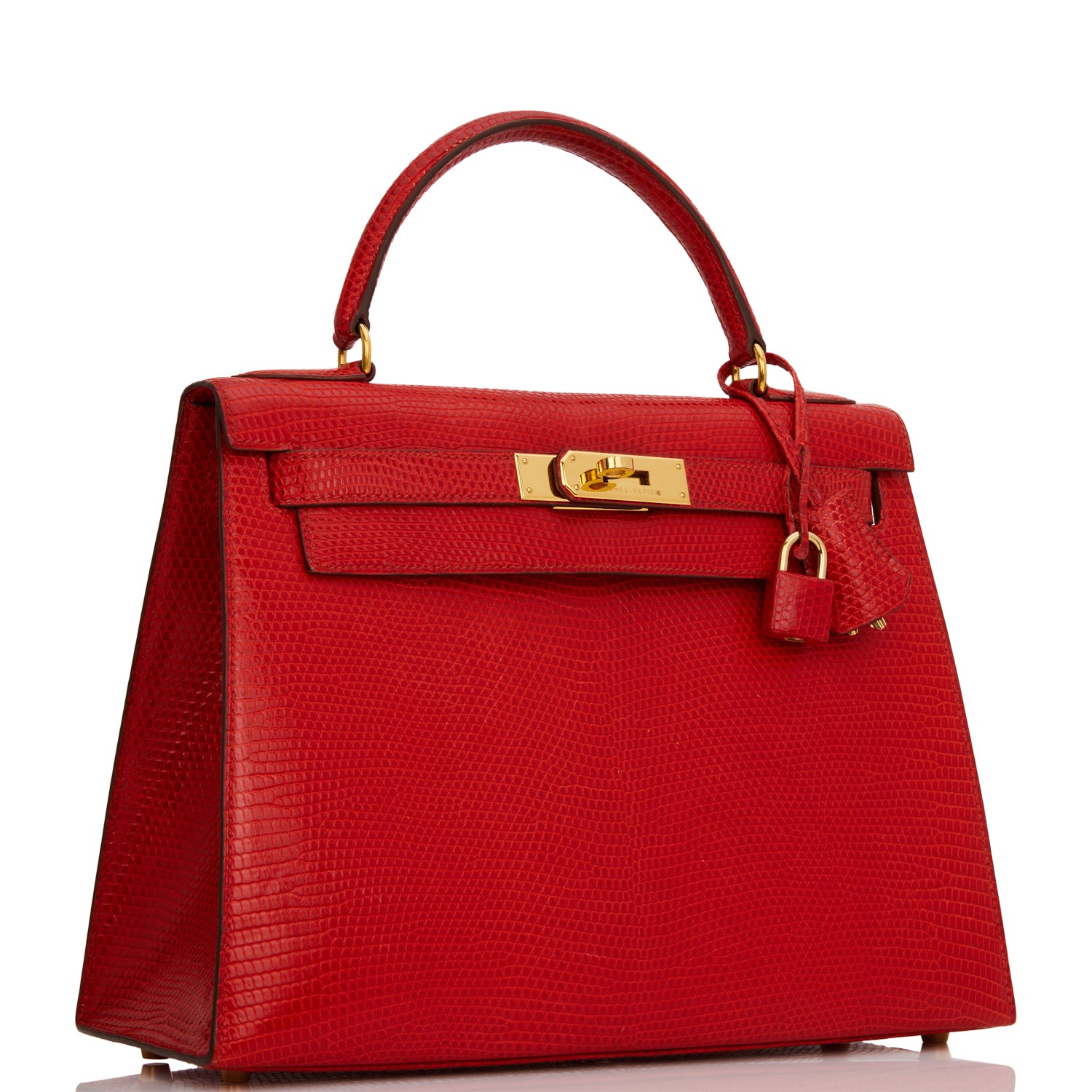 Hermes Kelly Sellier Rouge Vif Lizard Niloticus Hardware Gold Travel Bag