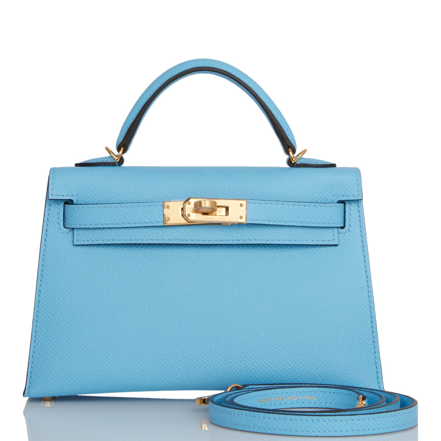 Hermes Kelly Sellier Celeste Epsom Hardware Handbag Gold Travel Bag Gold Hardware