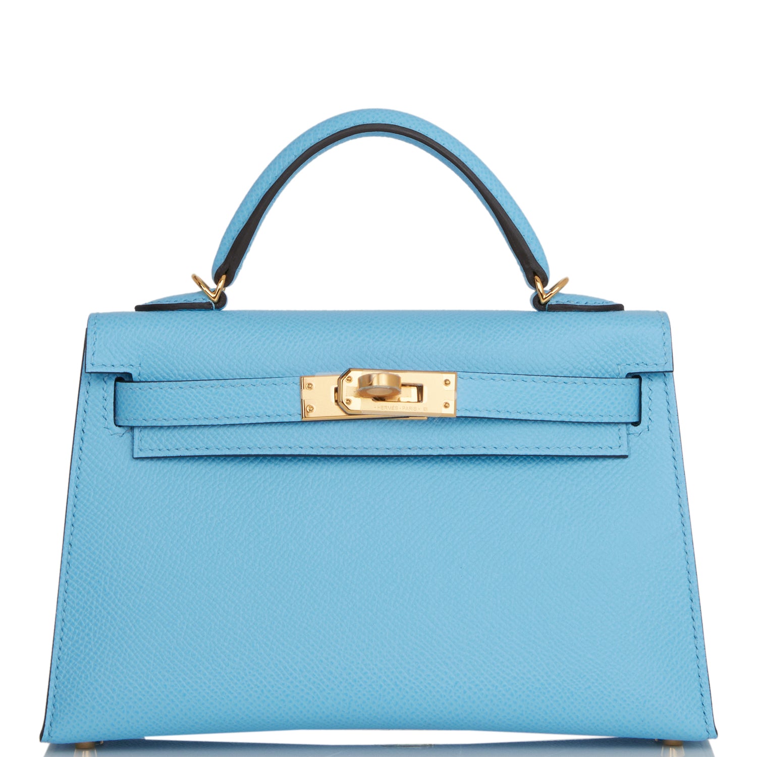 Hermes Kelly Sellier Celeste Epsom Hardware Handbag Gold Travel Bag Gold Hardware