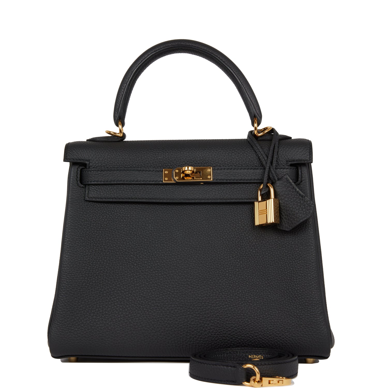 Hermes Kelly Retourne Togo Hardware Handbag Black Gold Travel Bag 10