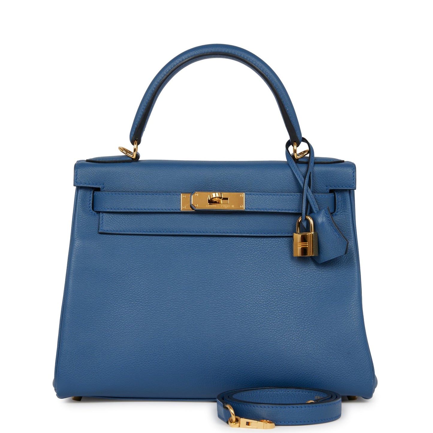 Hermes Kelly Retourne Bleu Agate Evercolor Hardware Handbag Gold Travel Bag