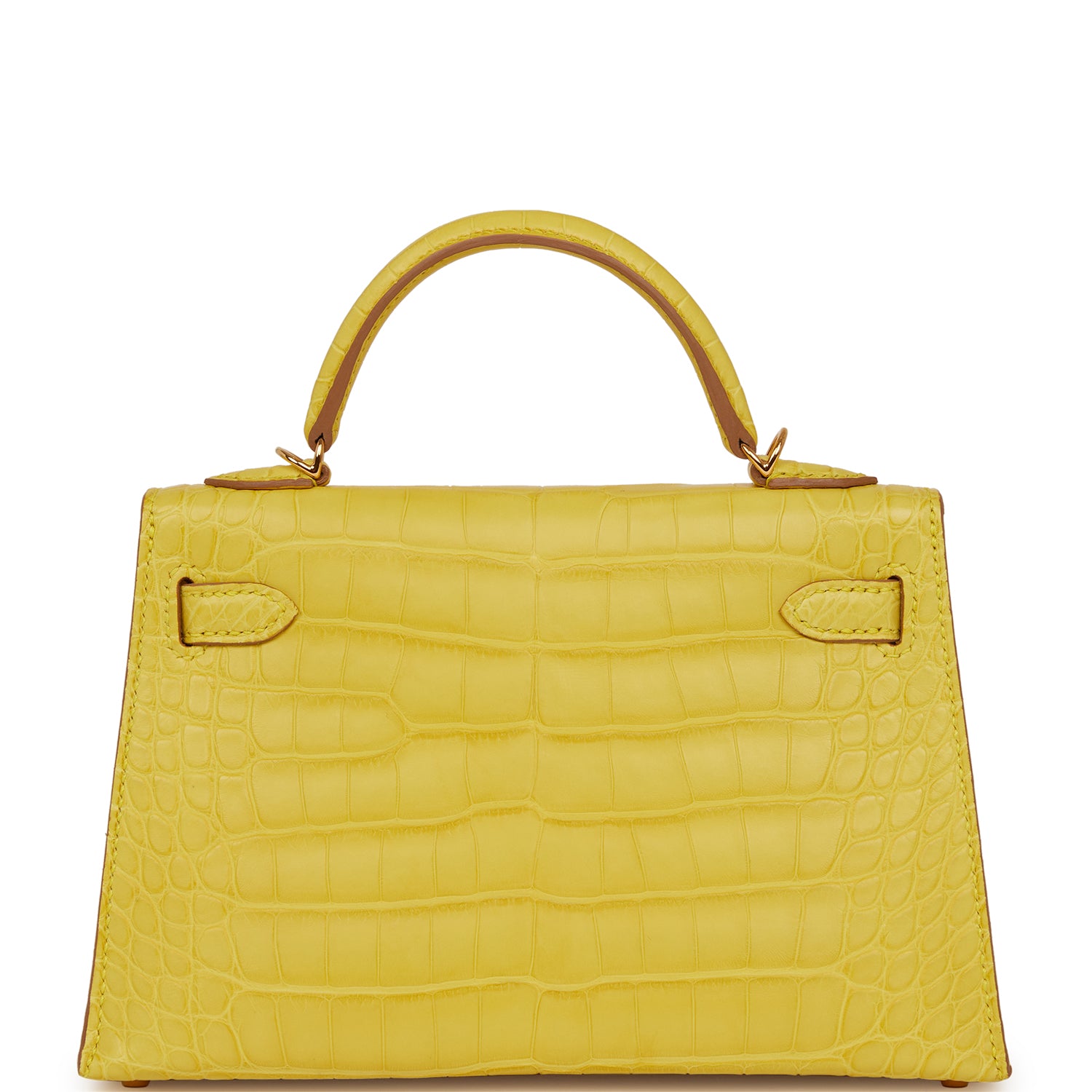 Hermes Kelly Sellier Mimosa Matte Alligator Hardware Handbag Gold Travel Bag