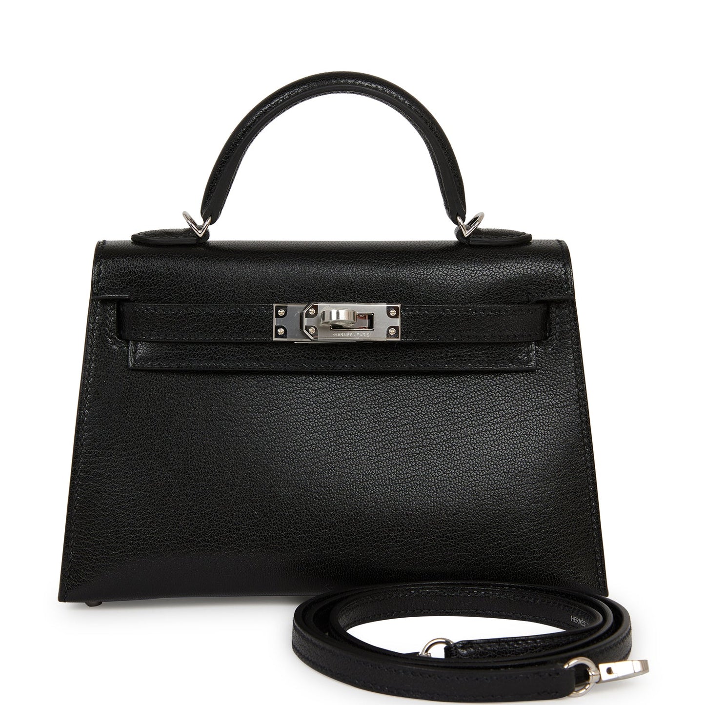 Hermes Kelly Sellier Chevre Chamkila Palladium Hardware Handbag Black Travel Bag Hardware 1