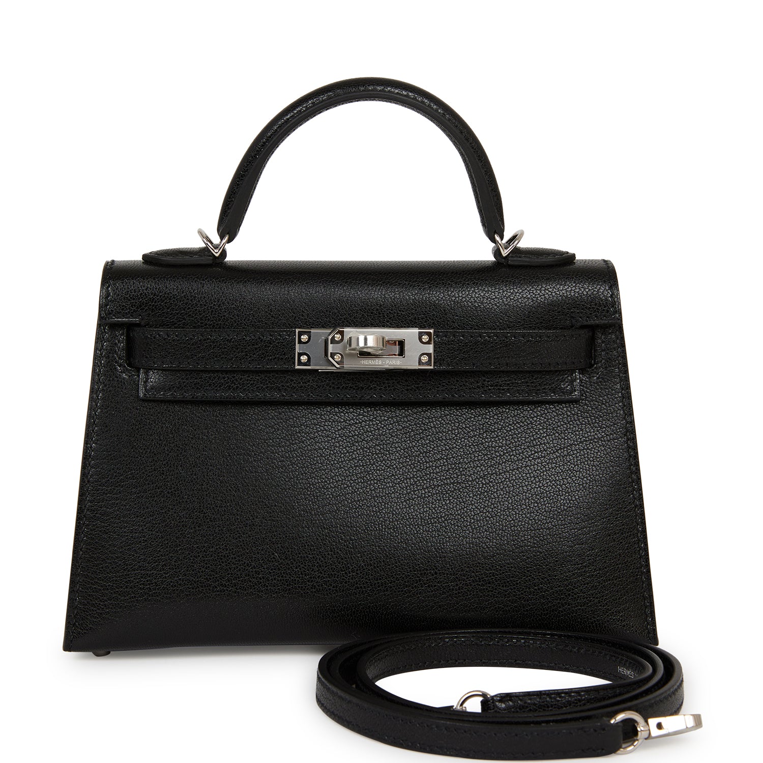 Hermes Kelly Sellier Chevre Chamkila Palladium Hardware Handbag Black Travel Bag Hardware 1