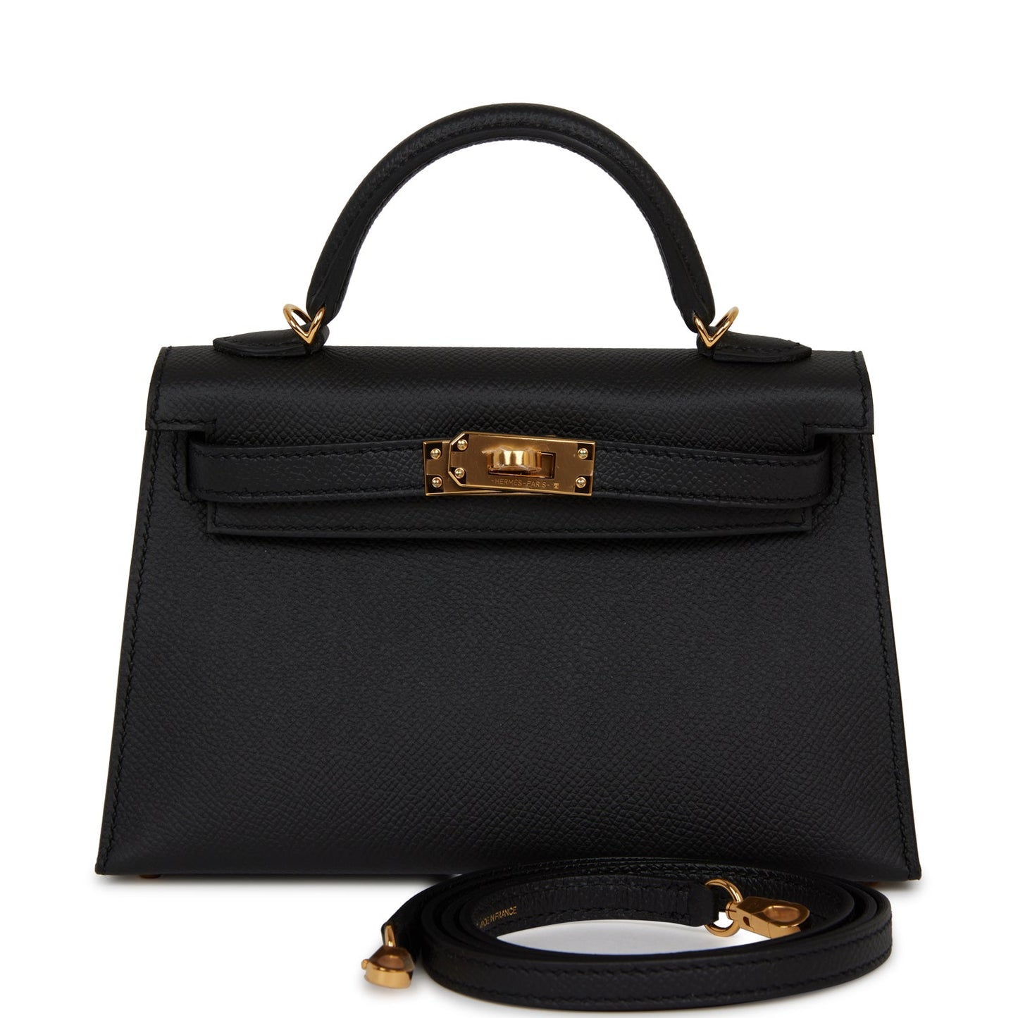 Hermes Kelly Sellier Epsom Hardware Handbag Black Gold Travel Bag For Yt