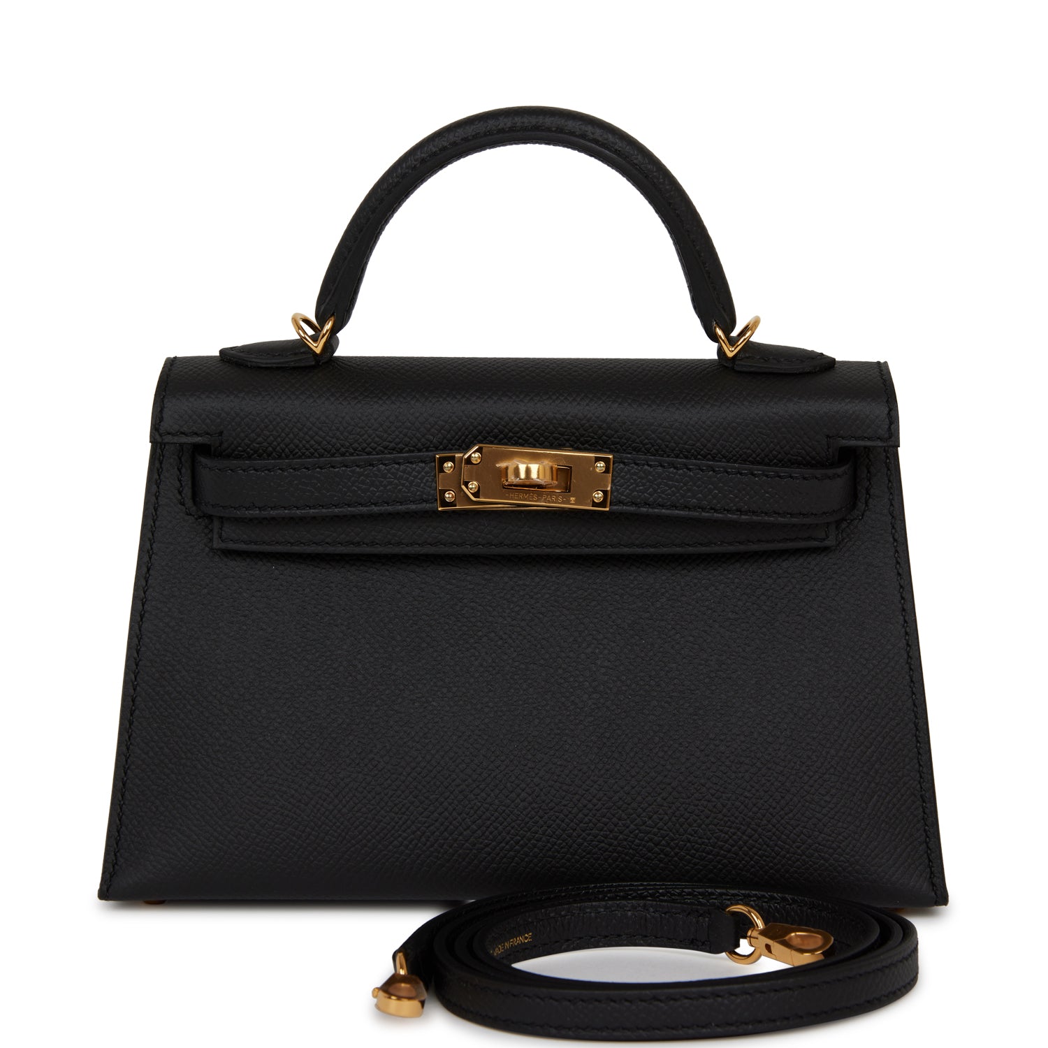 Hermes Kelly Sellier Epsom Hardware Handbag Black Gold Travel Bag For Yt