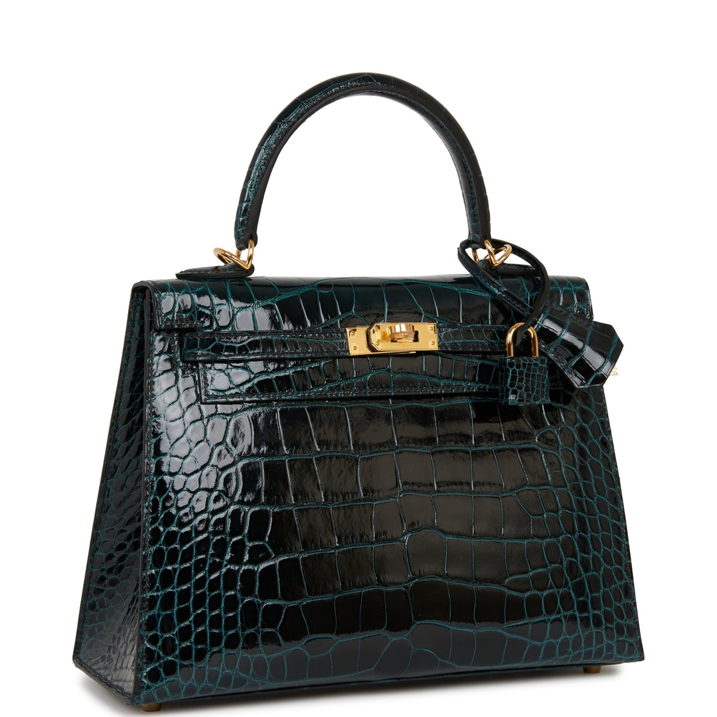 Hermes Kelly Sellier Vert Rousseau Shiny Alligator Hardware Gold Travel Bag