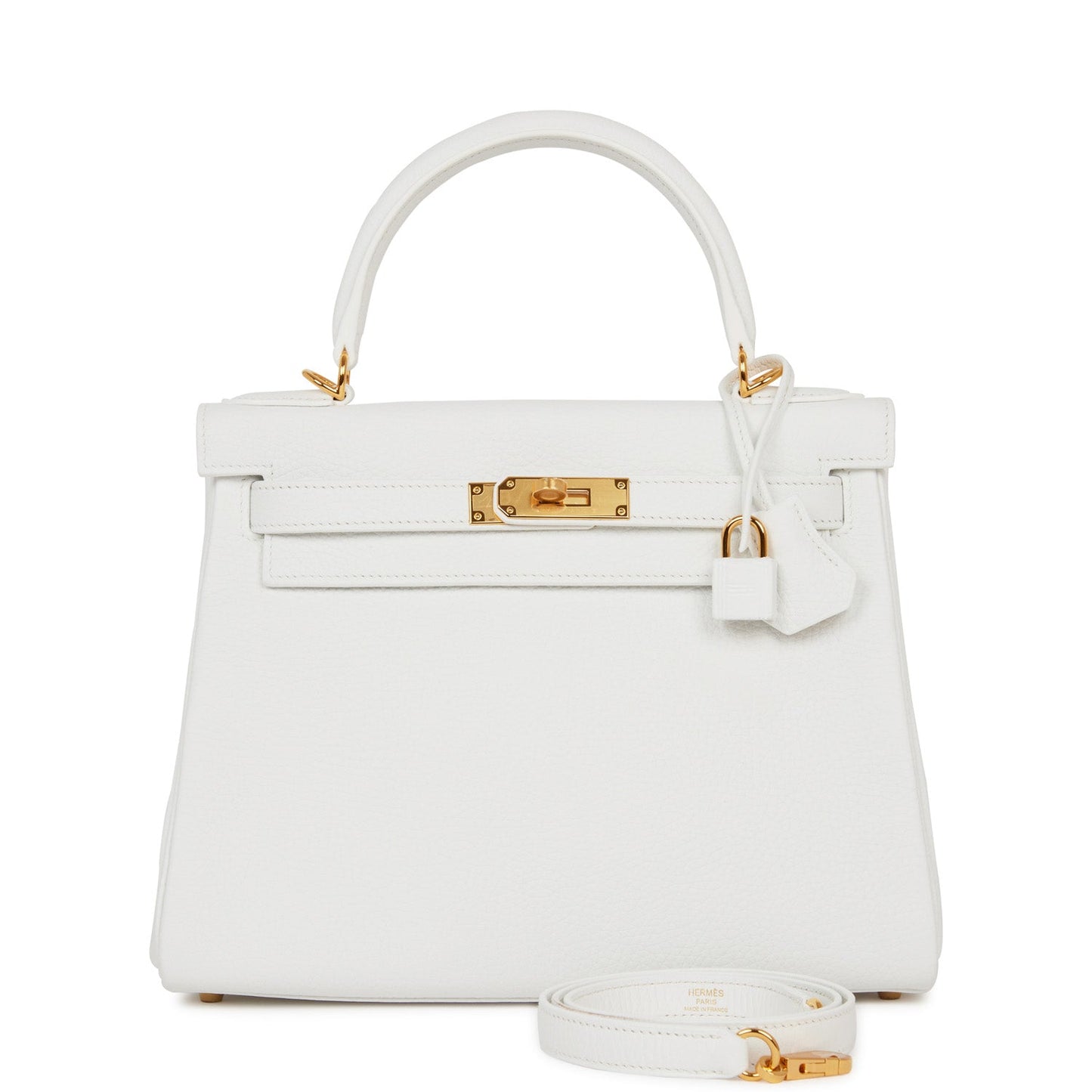 Hermes Kelly Retourne Clemence Hardware Handbag White Gold Travel Bag