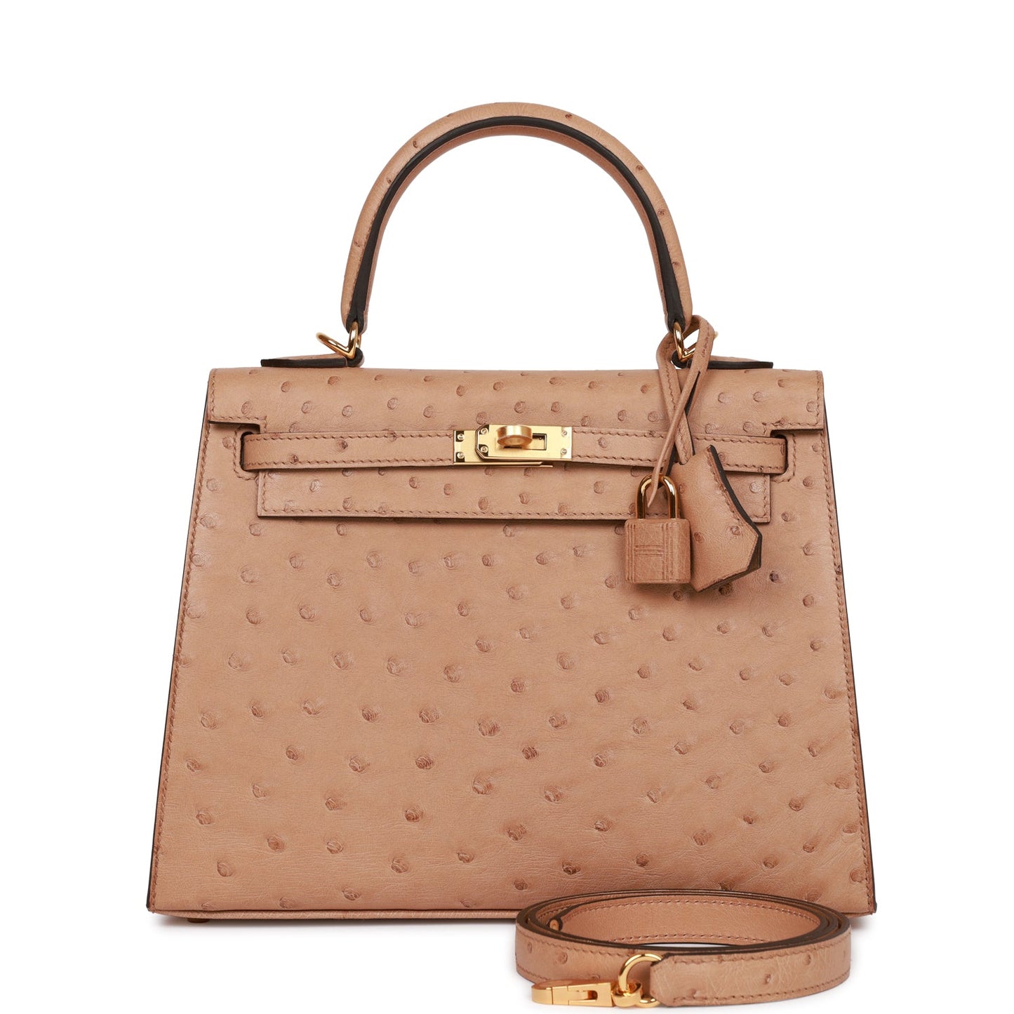 Hermes Kelly Sellier Chai Ostrich Hardware Handbag Gold Travel Bag