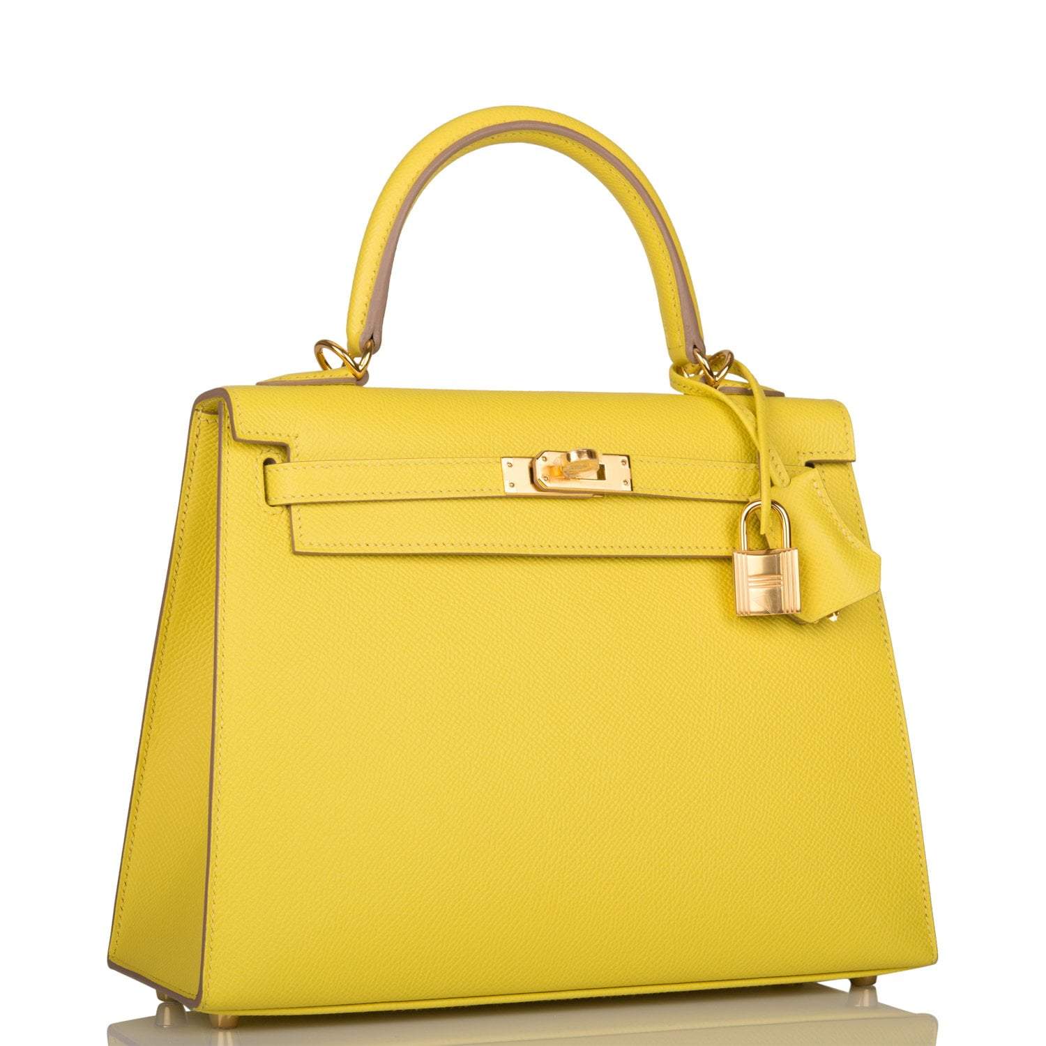 Hermes Kelly Sellier Lime Epsom Hardware Handbag Gold Travel Bag
