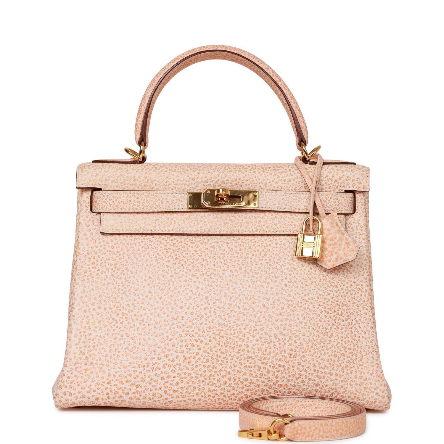 Hermes Kelly Retourne Dalmatian Buffalo Hardware Handbag Gold Orange Travel Bag