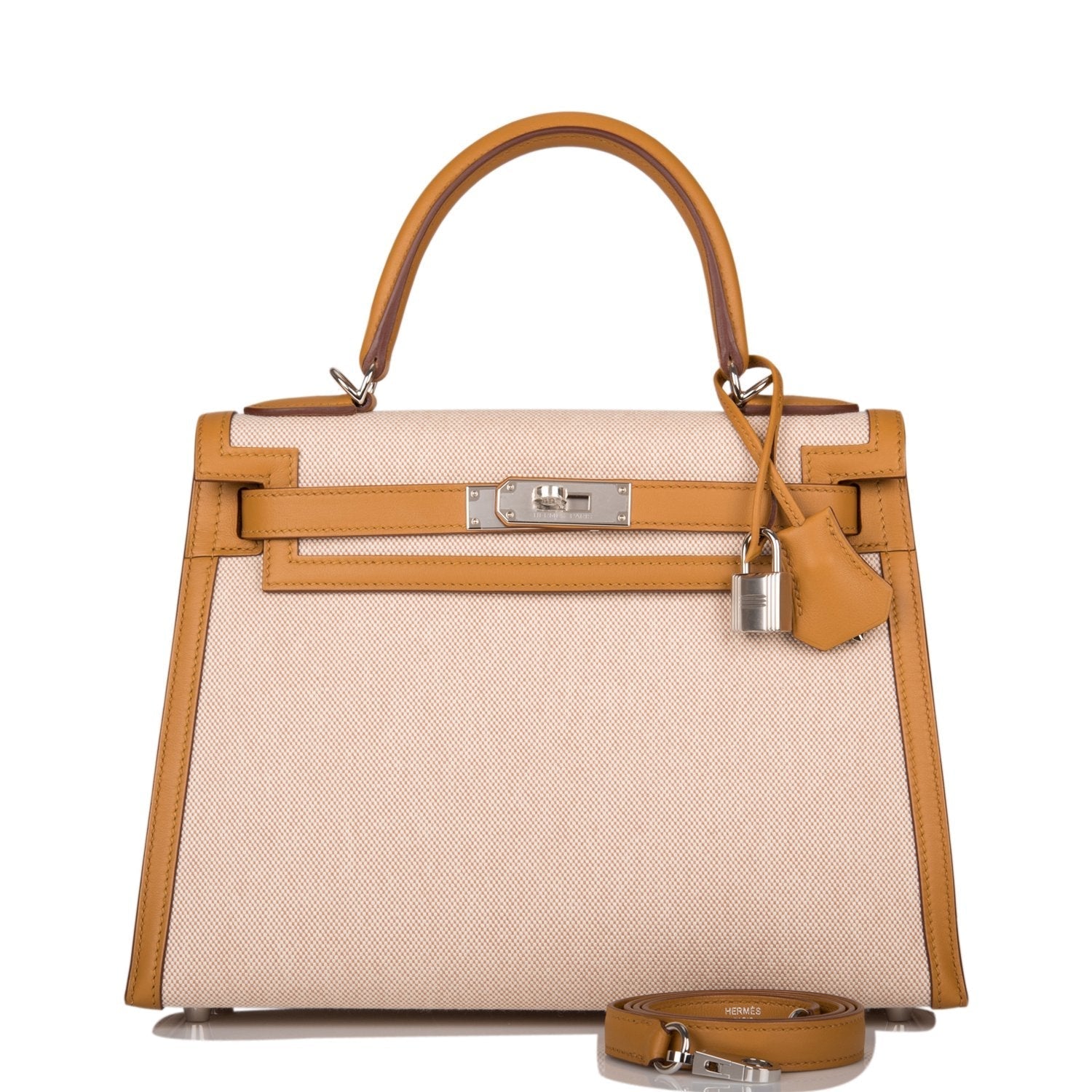 Hermes Kelly Sellier Sesame Toile And Swift Palladium Travel Bag