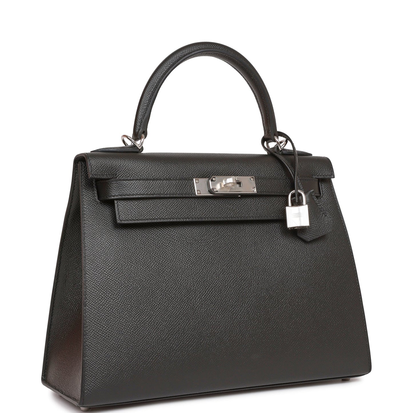 Hermes Kelly Sellier Epsom Palladium Hardware Handbag Black Travel Bag