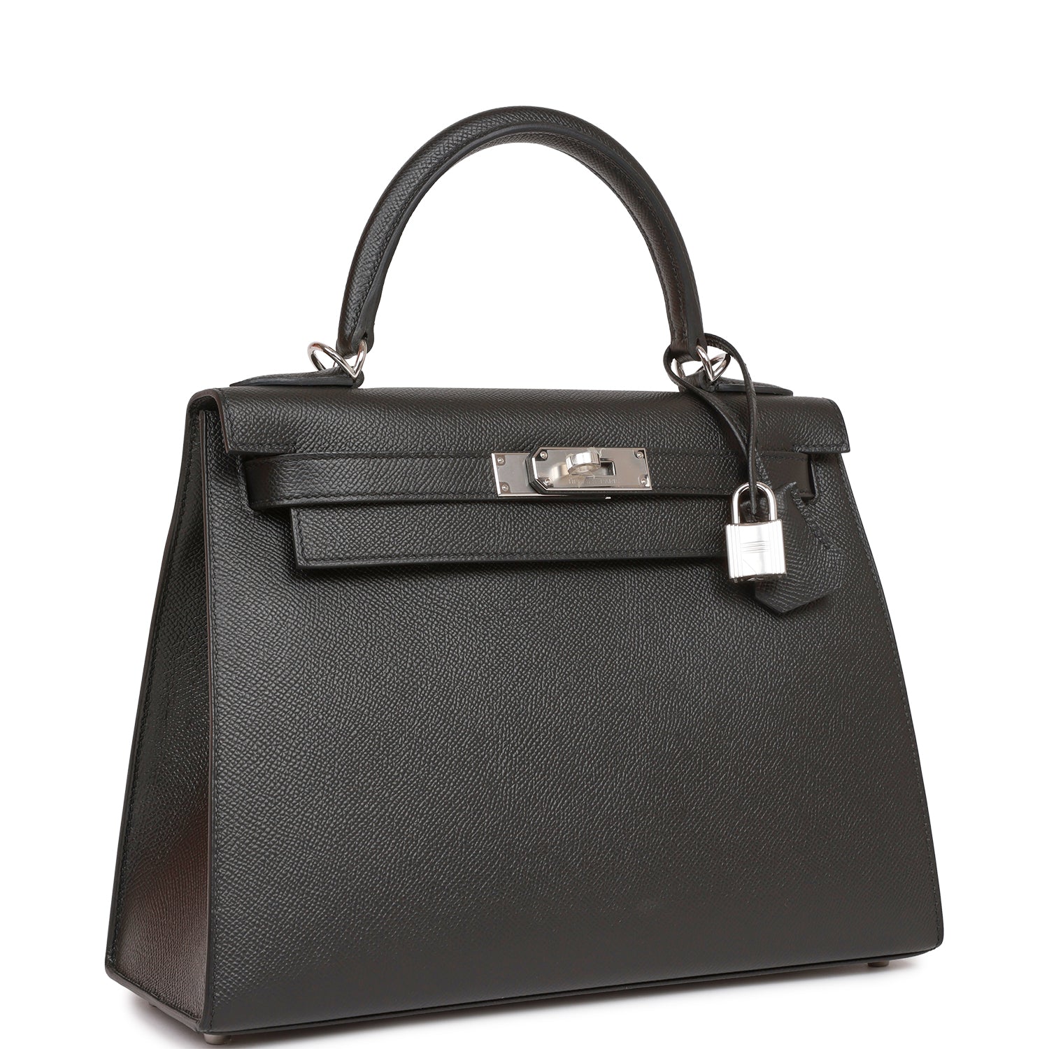 Hermes Kelly Sellier Epsom Palladium Hardware Handbag Black Travel Bag