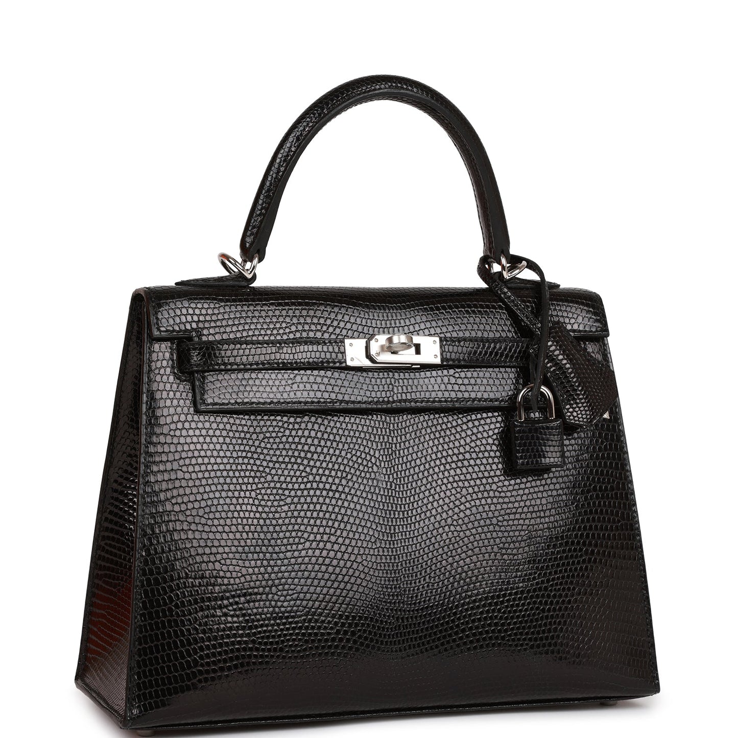 Hermes Kelly Sellier Lizard Palladium Hardware Handbag Black Travel Bag